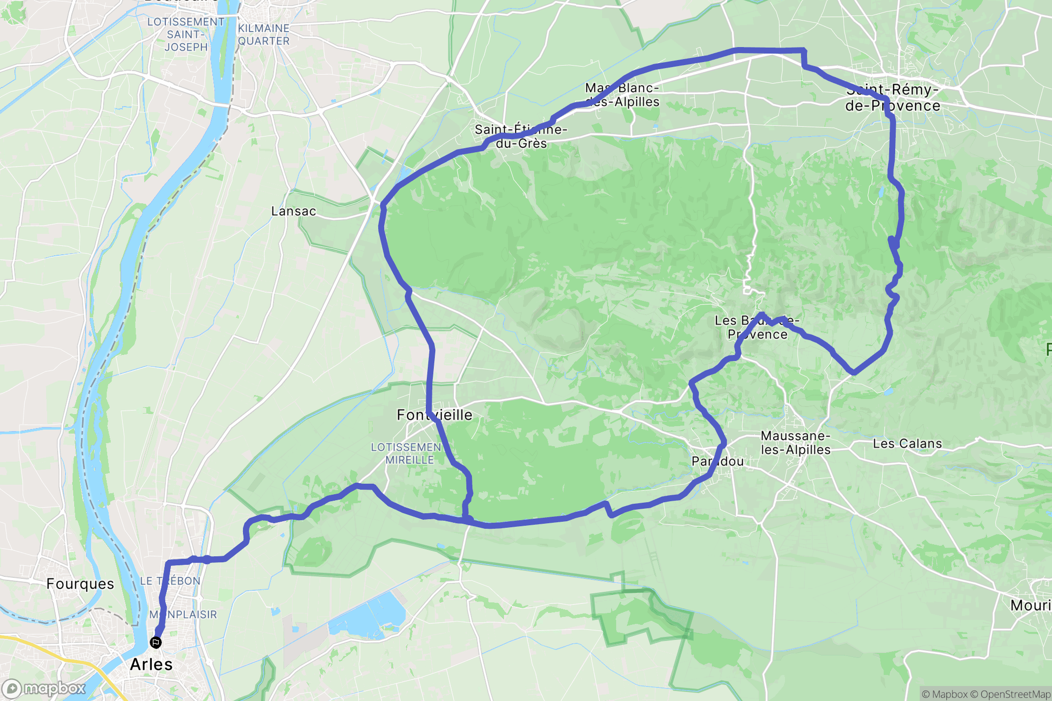 Arles : carte du parcours de randonnée - France