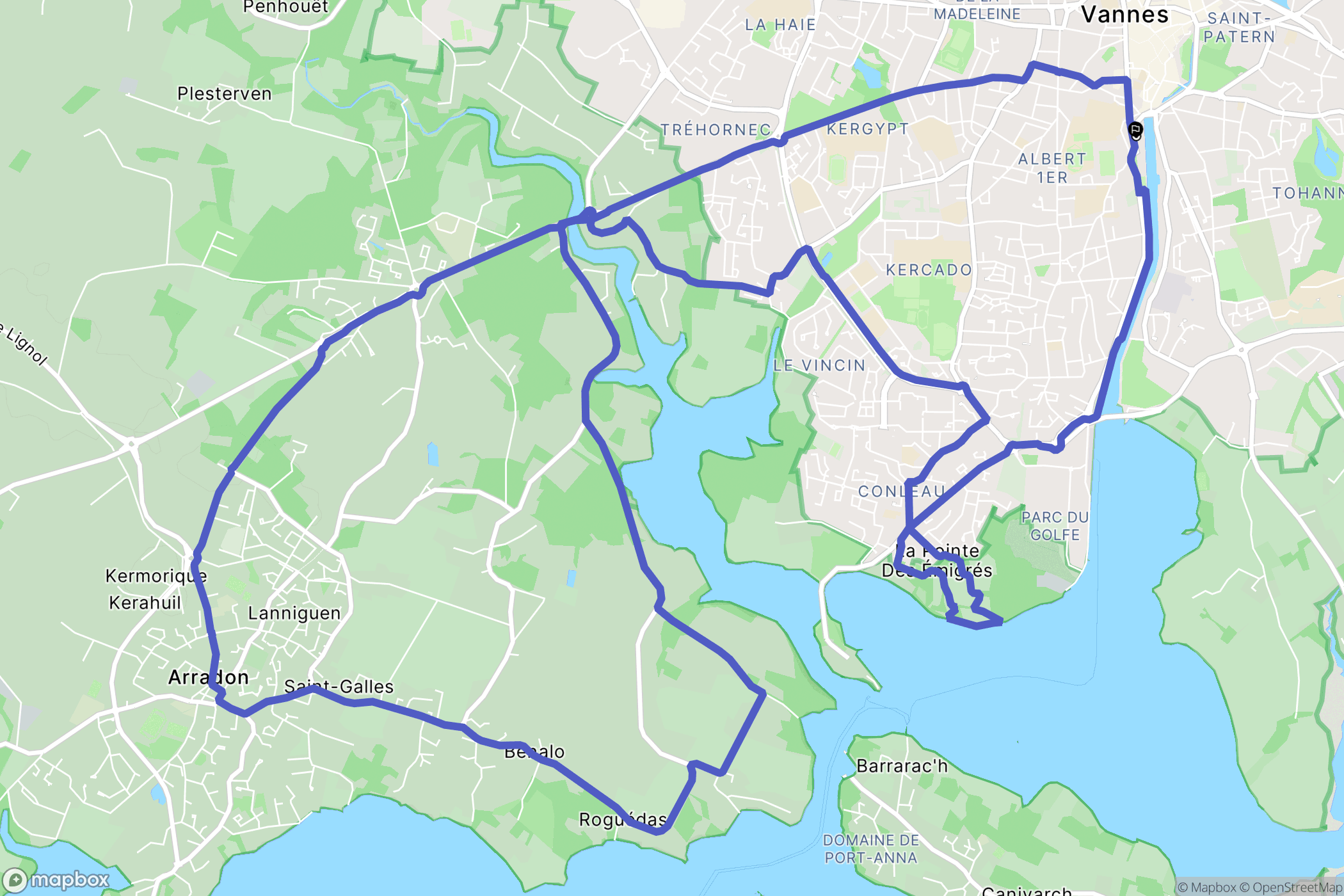 Vannes : carte du parcours de randonnée - France
