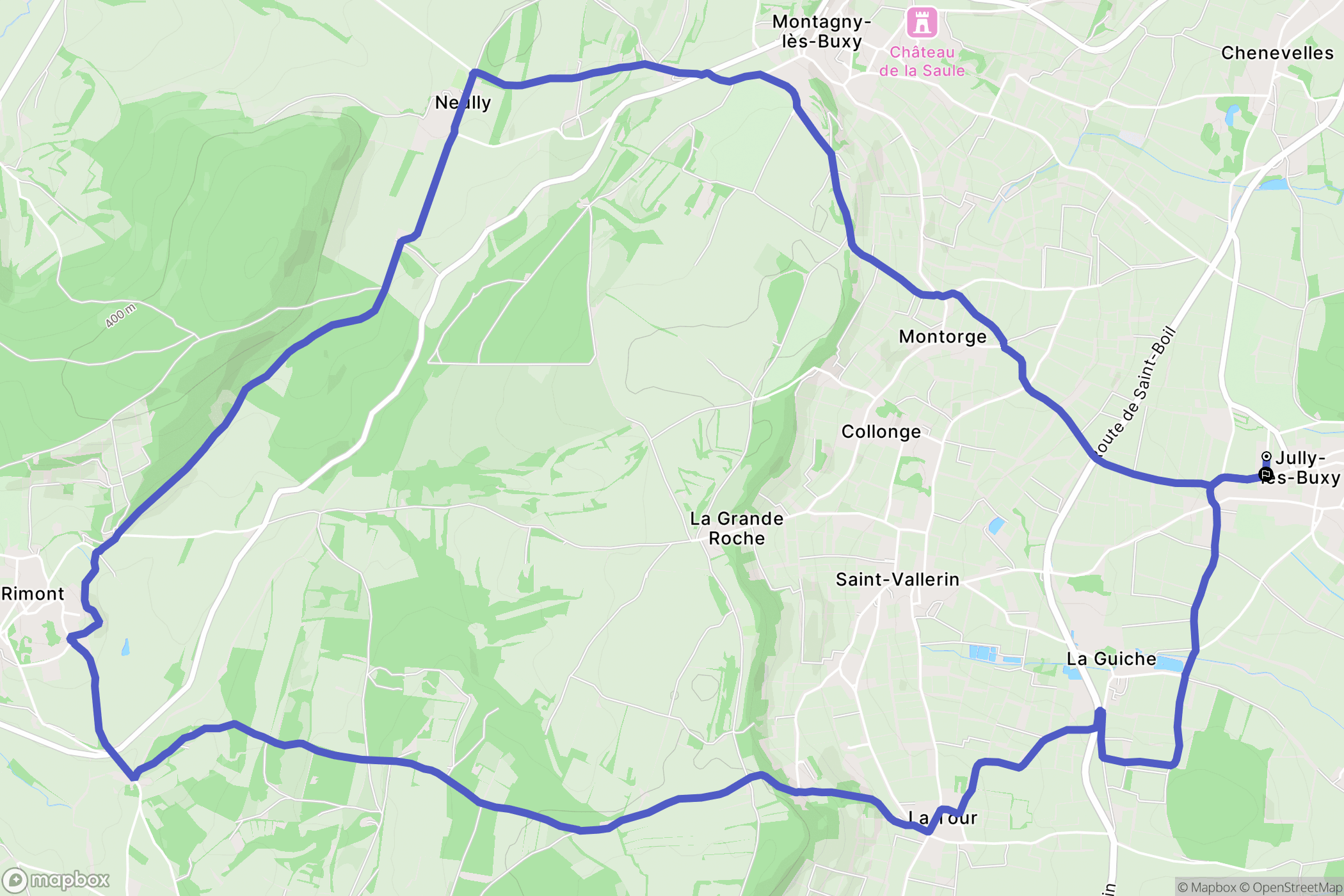 Jully-lès-Buxy : carte du parcours de randonnée - France