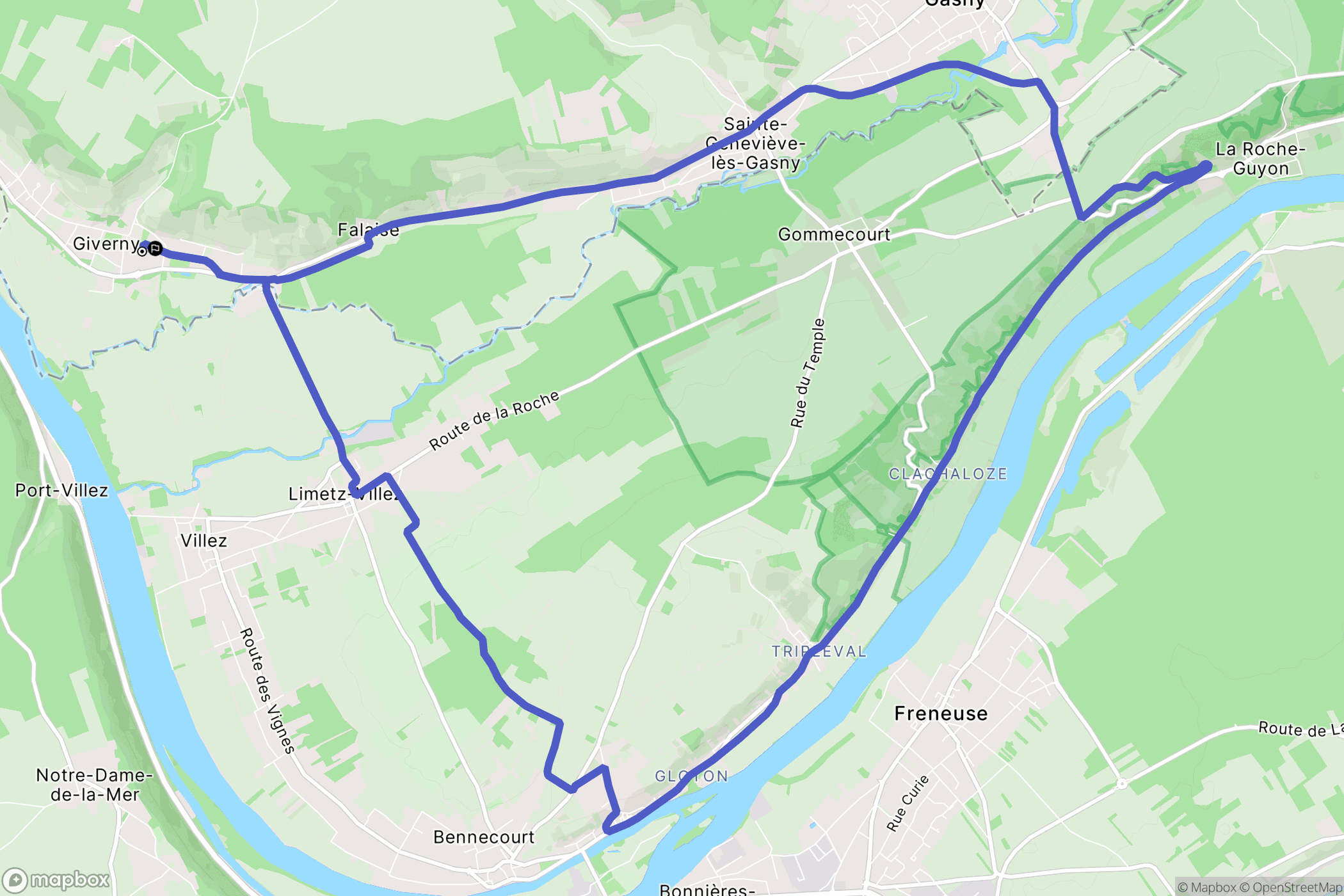 Giverny : carte du parcours de randonnée - France