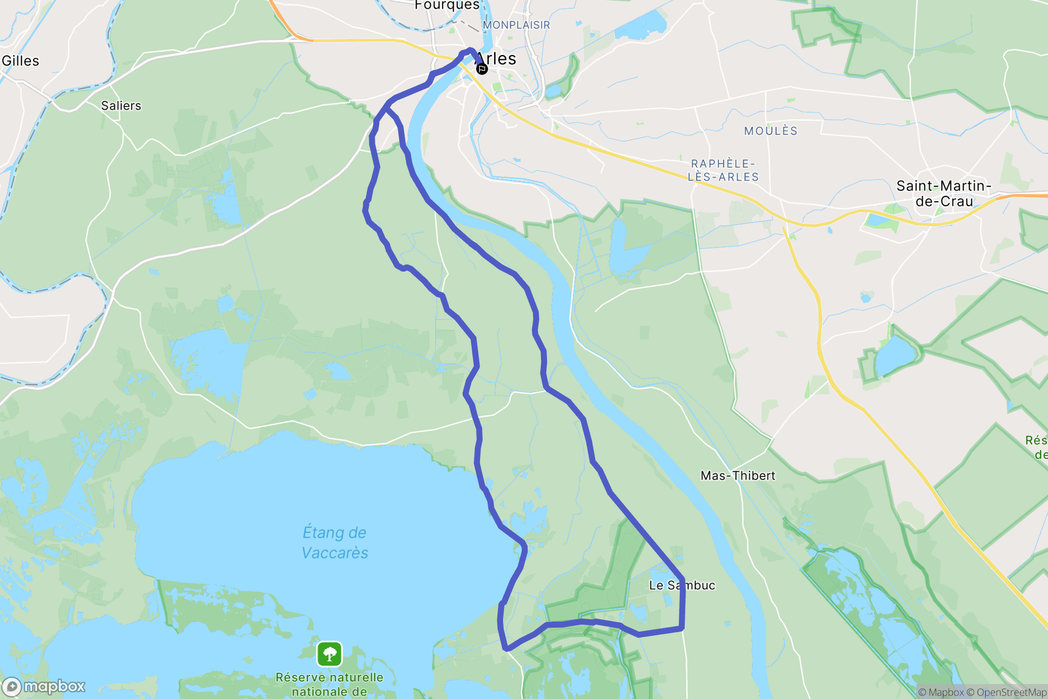 Arles : carte du parcours de randonnée - France