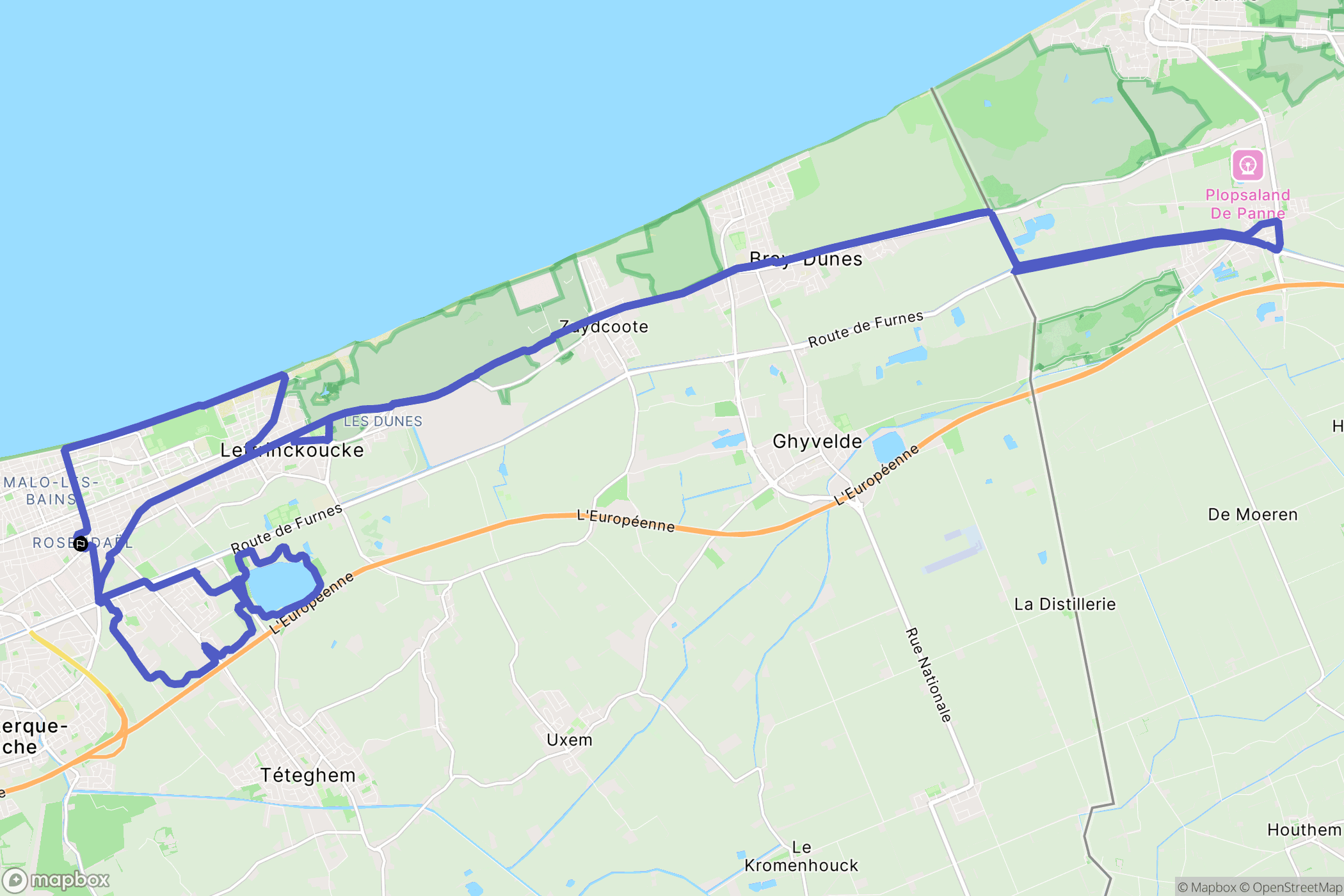 Dunkerque : carte du parcours de randonnée - France