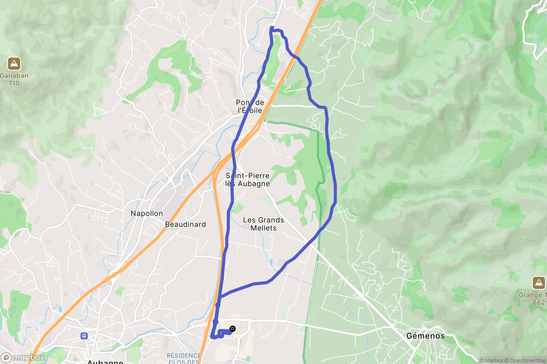 Aubagne : carte du parcours de randonnée - France