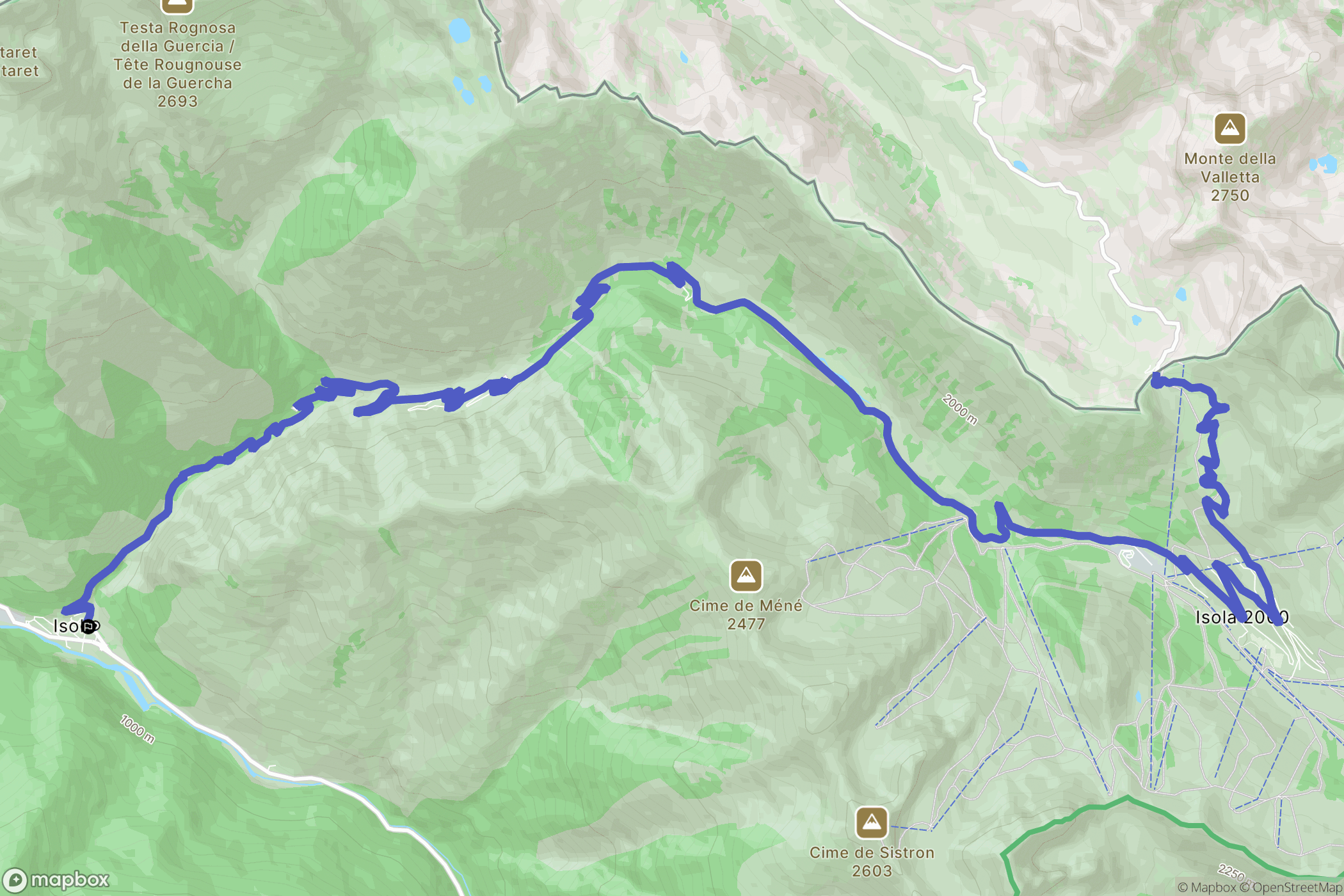Isola : carte du parcours de randonnée - France