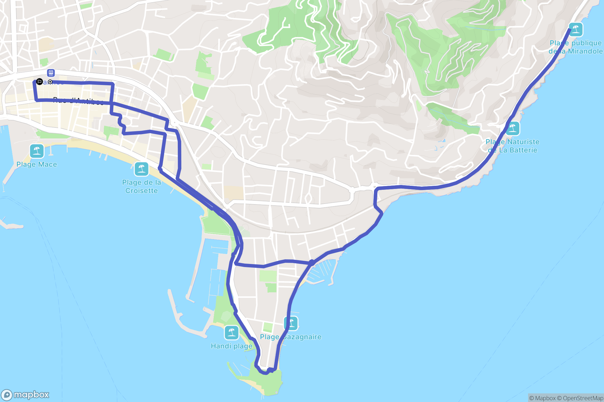 Cannes : carte du parcours de randonnée - France