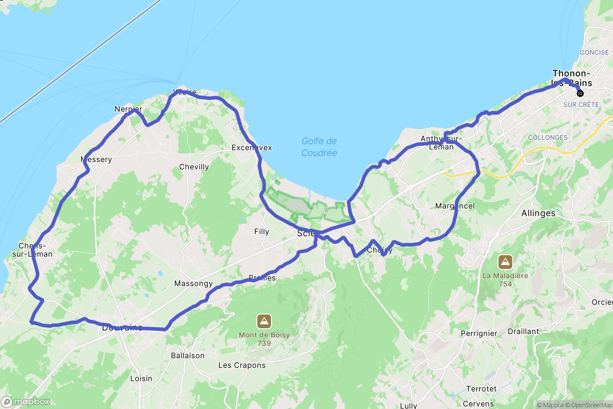 Thonon-les-Bains : carte du parcours de randonnée - France