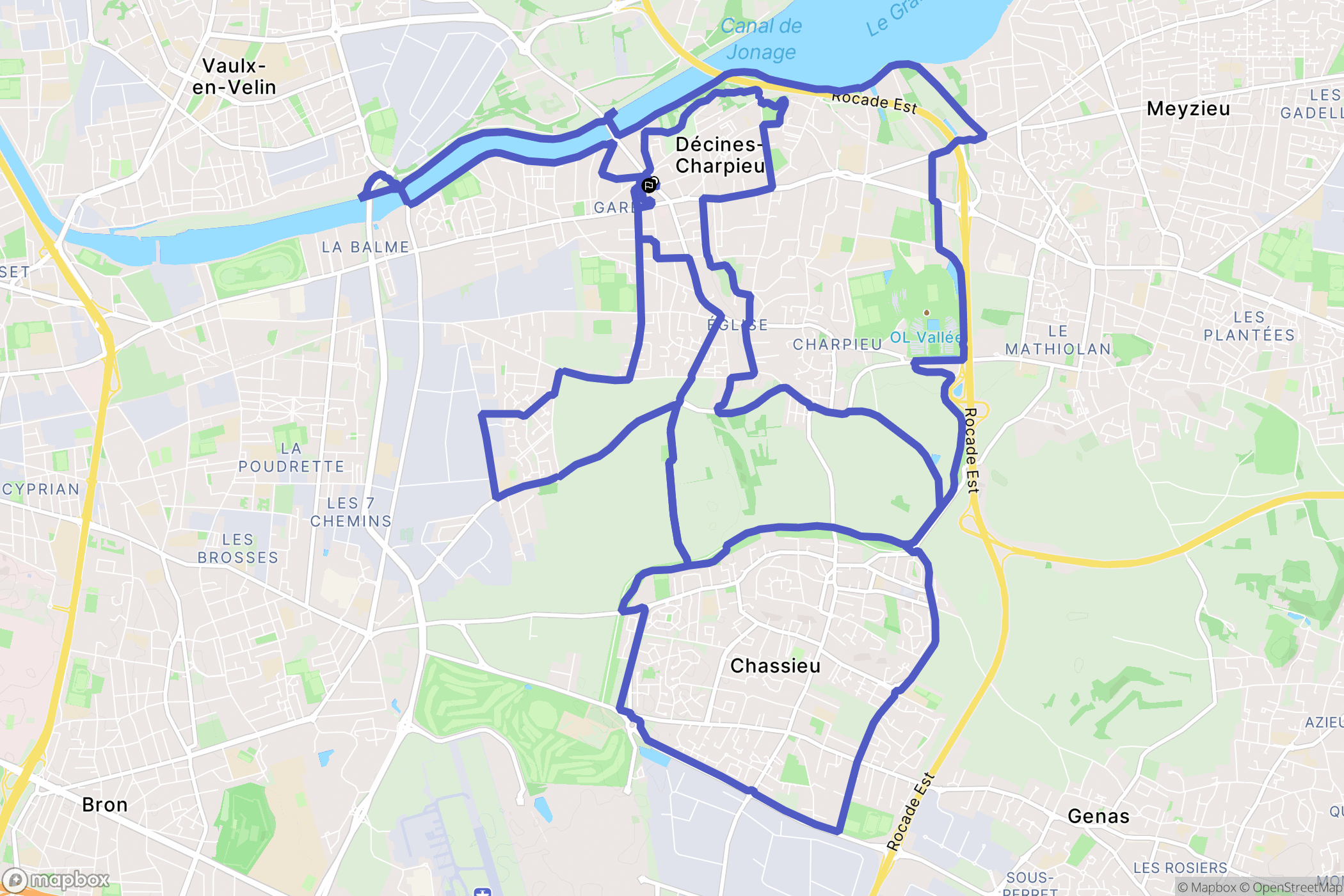 Décines-Charpieu : carte du parcours de randonnée - France
