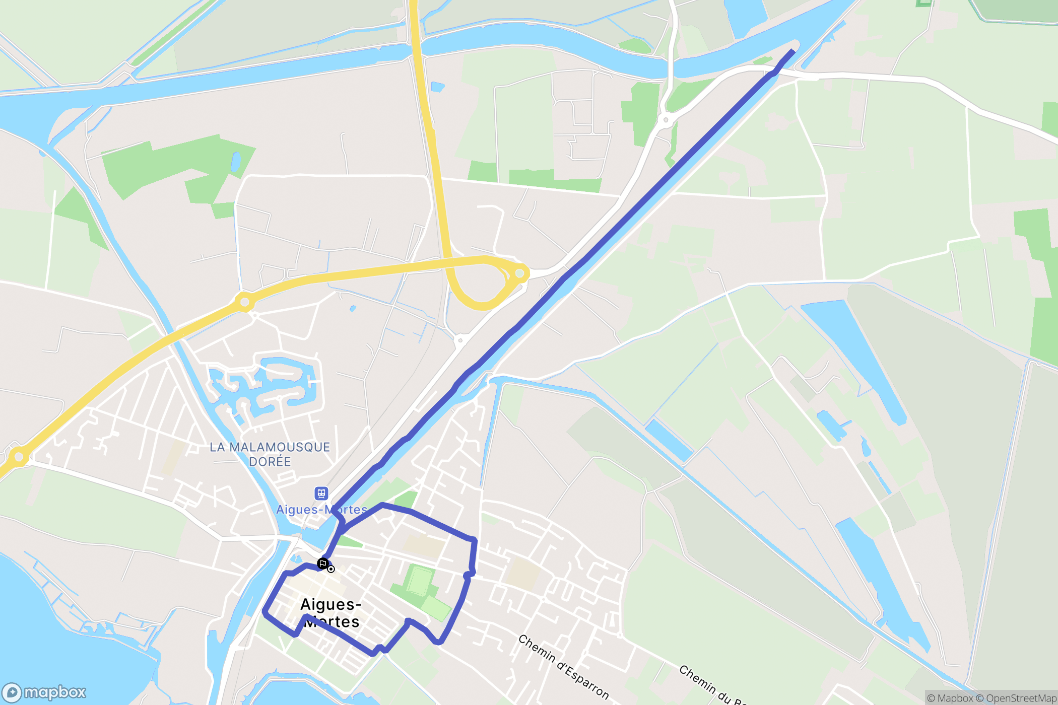 Aigues-Mortes : carte du parcours de randonnée - France