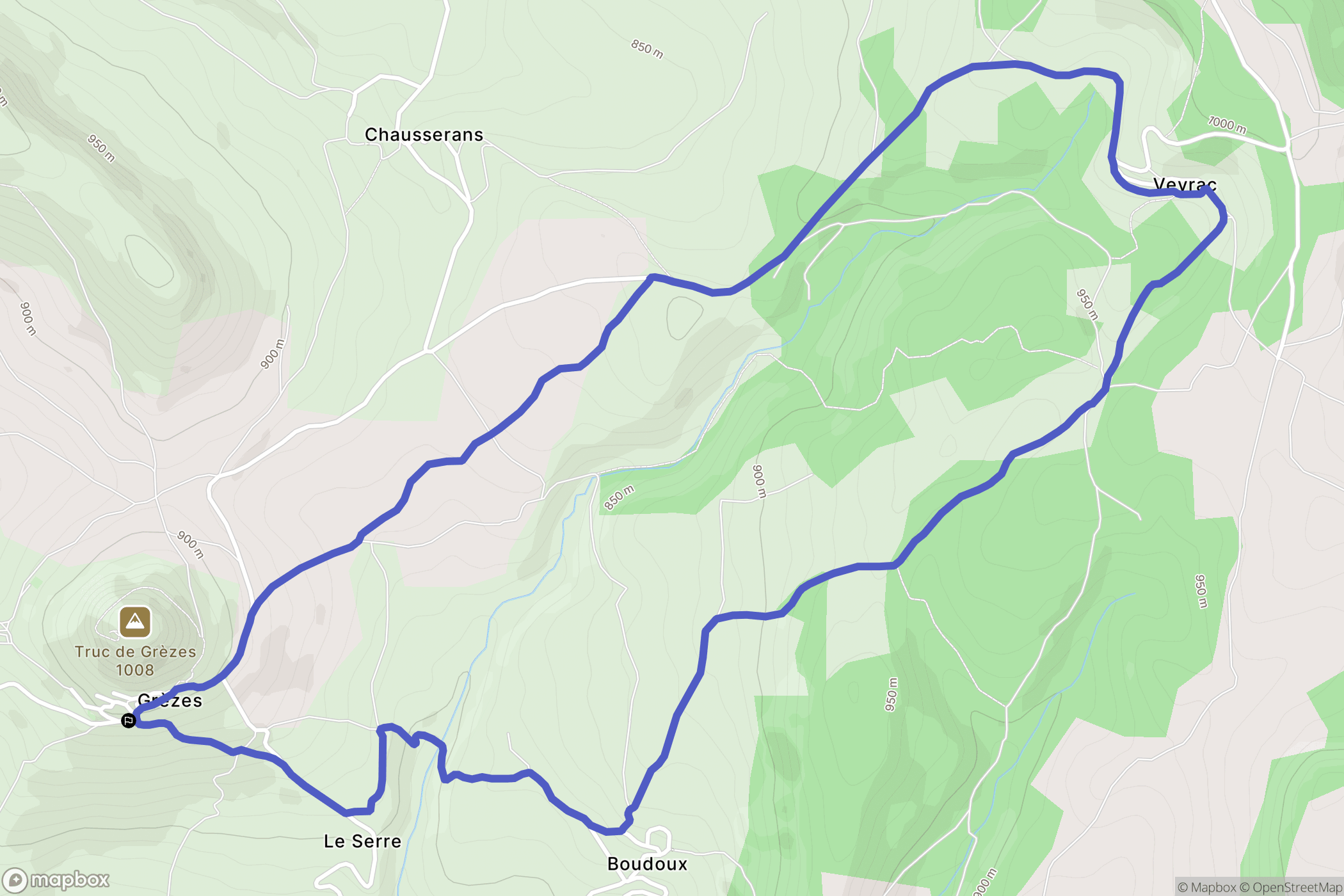 Grezes : carte du parcours de randonnée - France