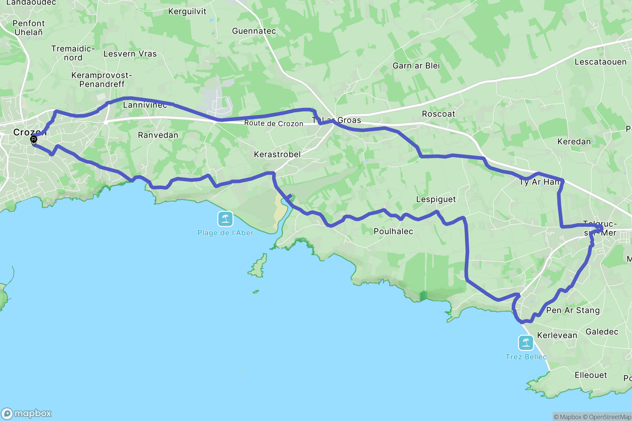 Crozon : carte du parcours de randonnée - France