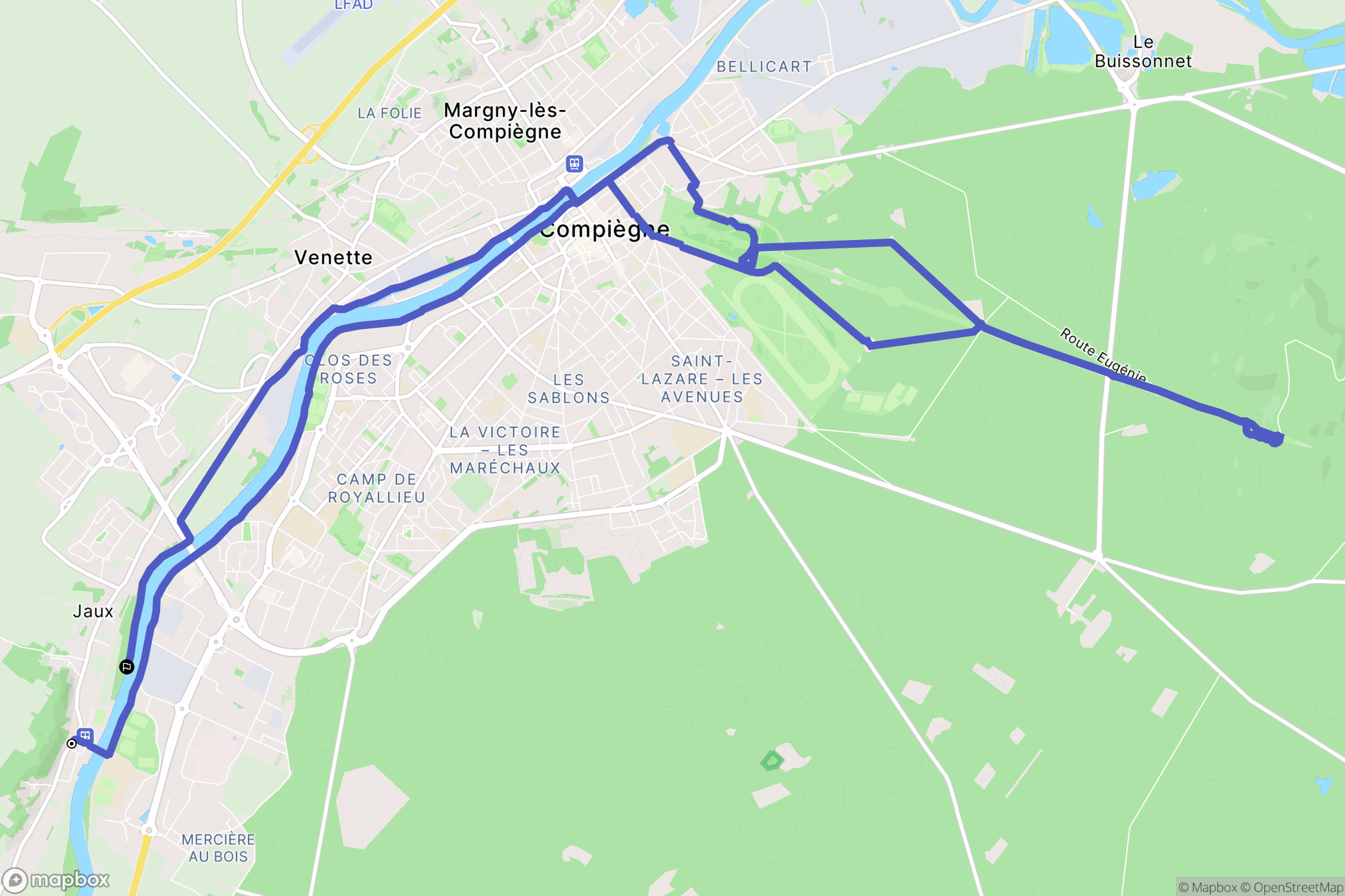 Jaux : carte du parcours de randonnée - France