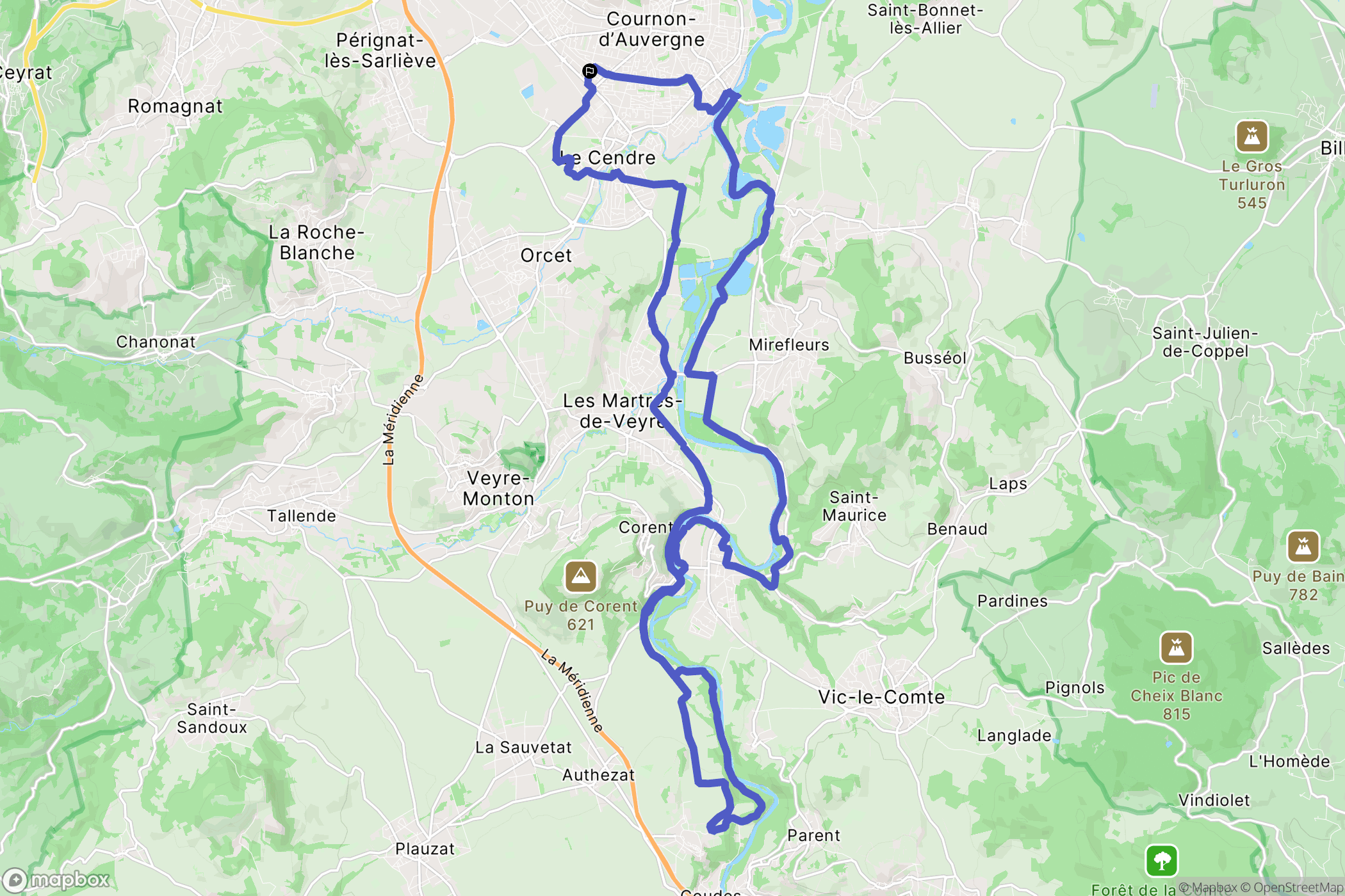 Cournon-d'Auvergne : carte du parcours de randonnée - France