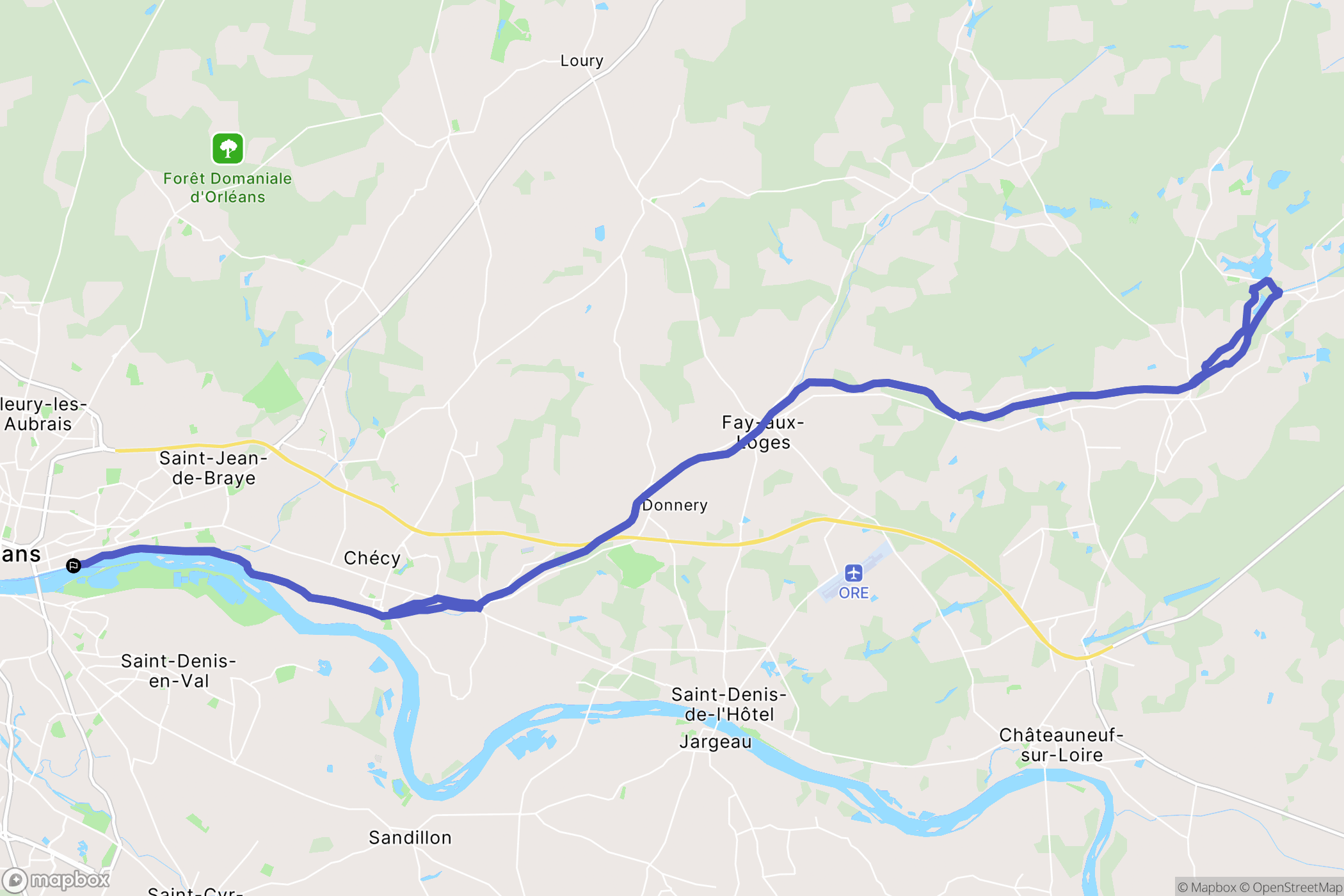 Orléans : carte du parcours de randonnée - France