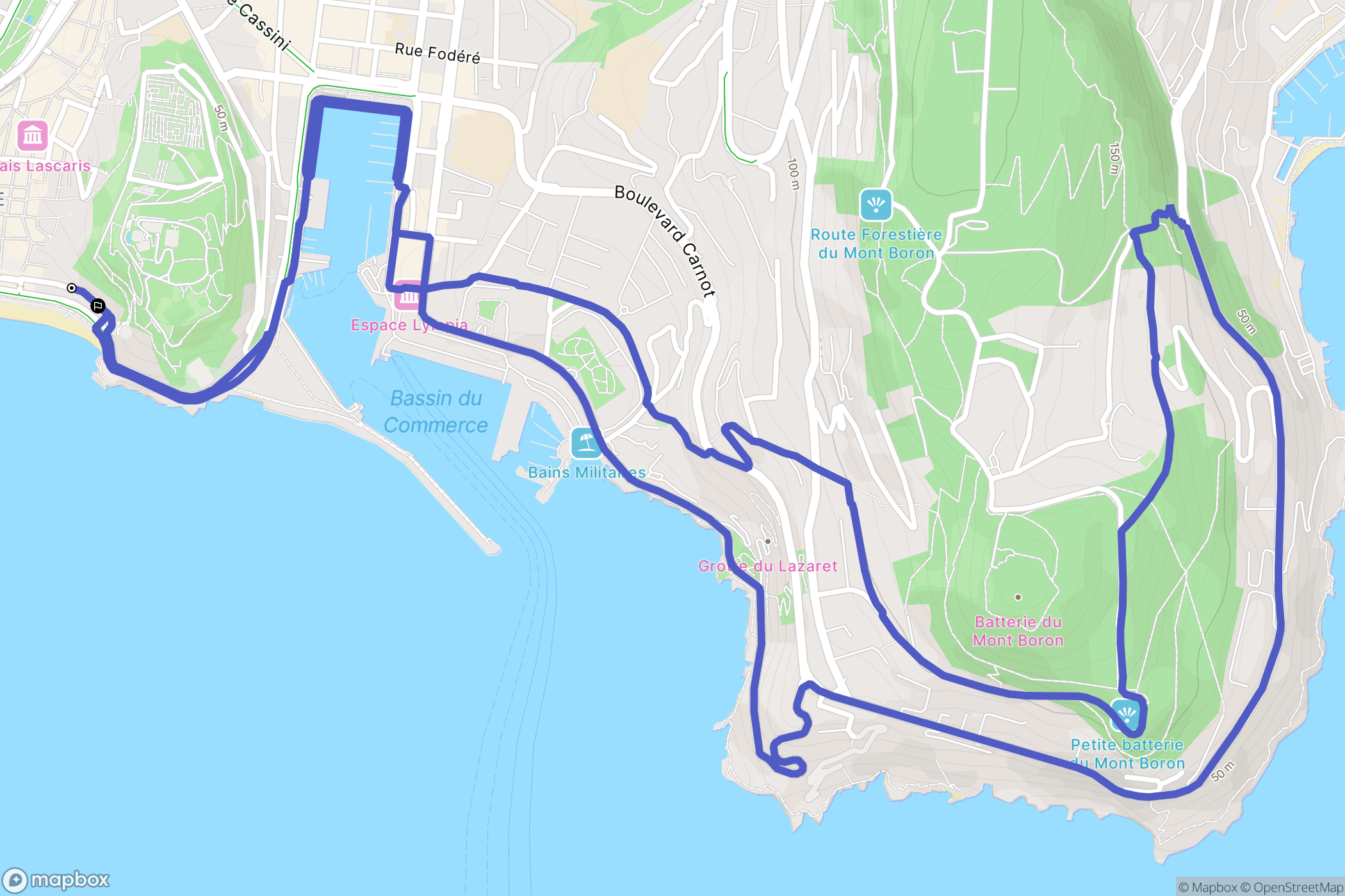 Nice : carte du parcours de randonnée - France