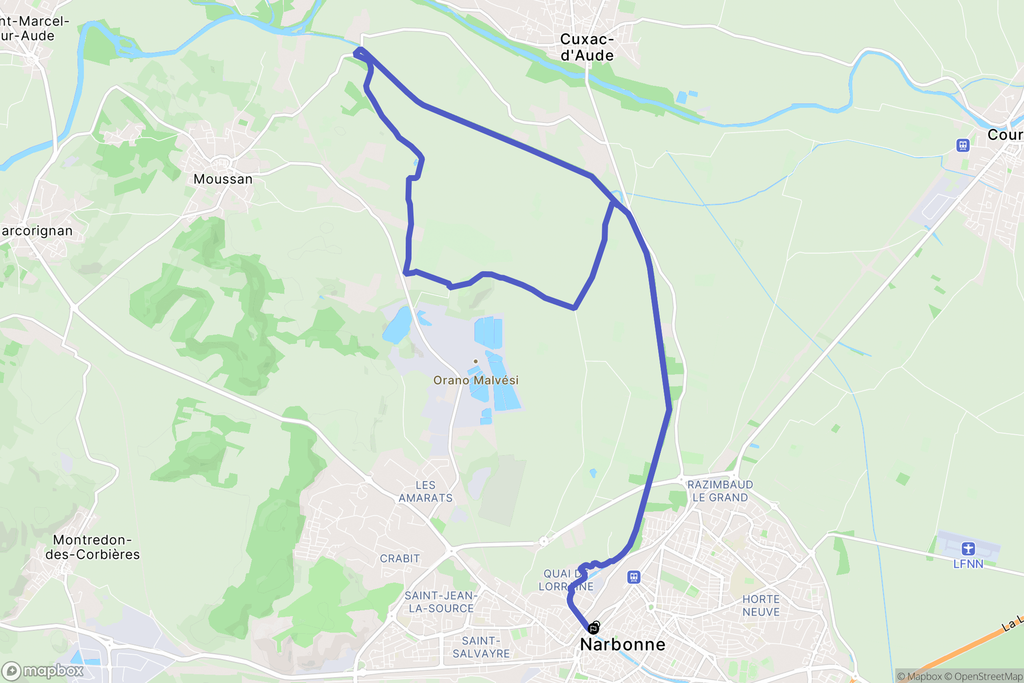Narbonne : carte du parcours de randonnée - France