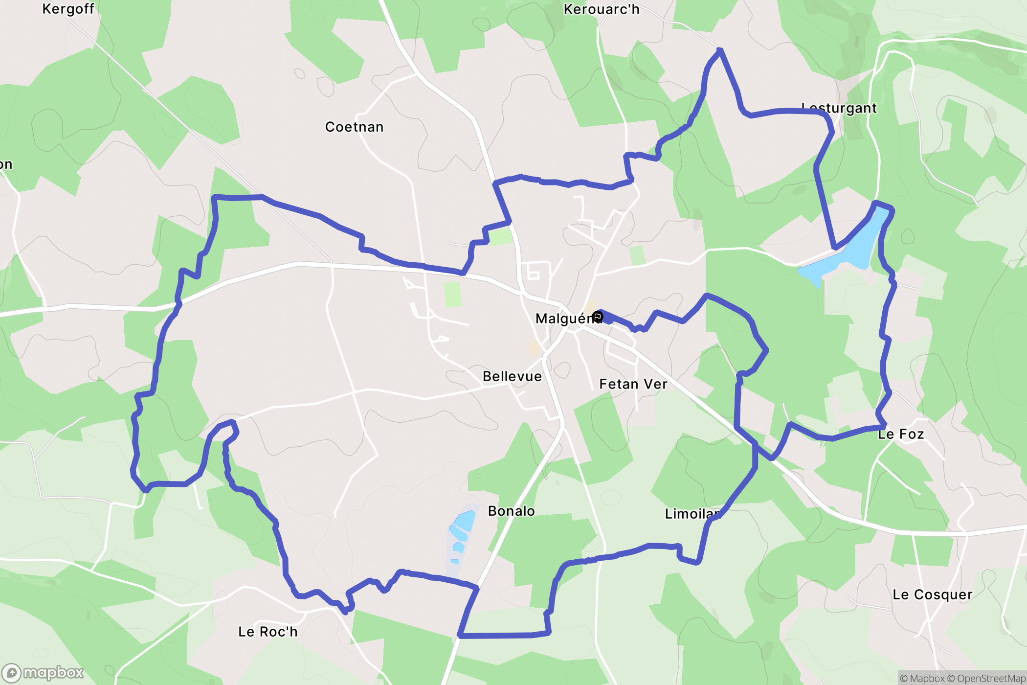 Malguénac : carte du parcours de randonnée - France