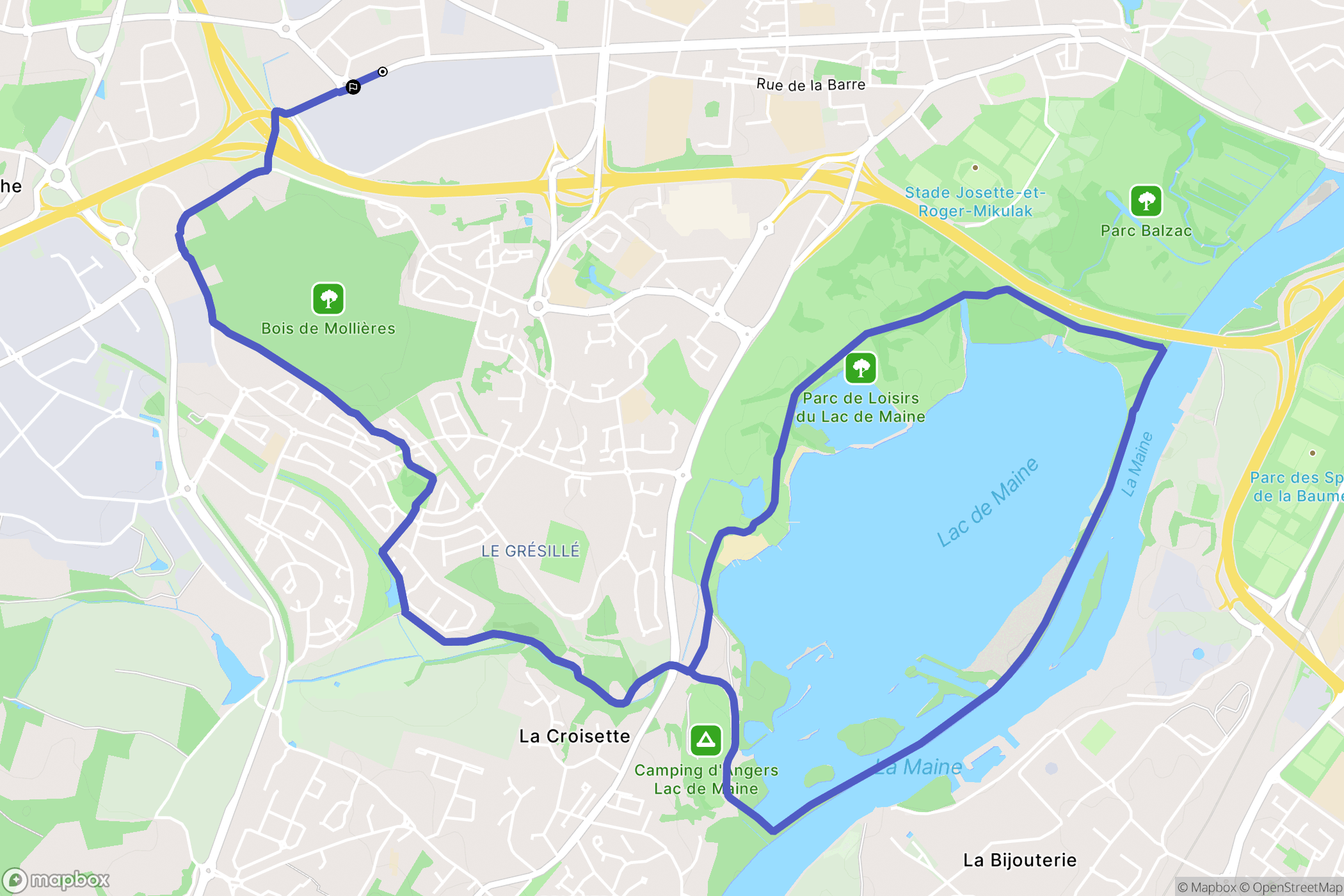 Angers : carte du parcours de randonnée - France