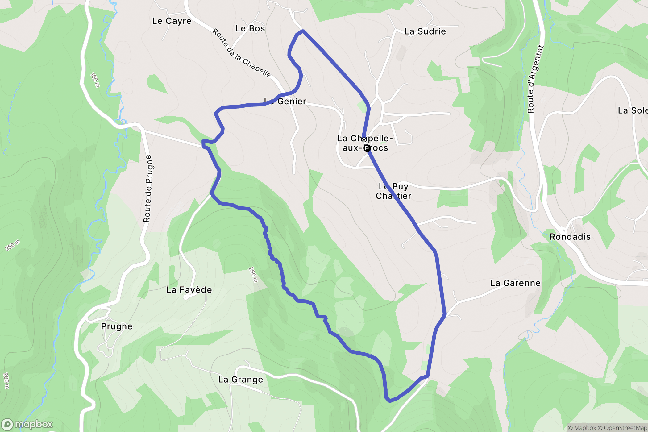 La Chapelle-aux-Brocs : carte du parcours de randonnée - France