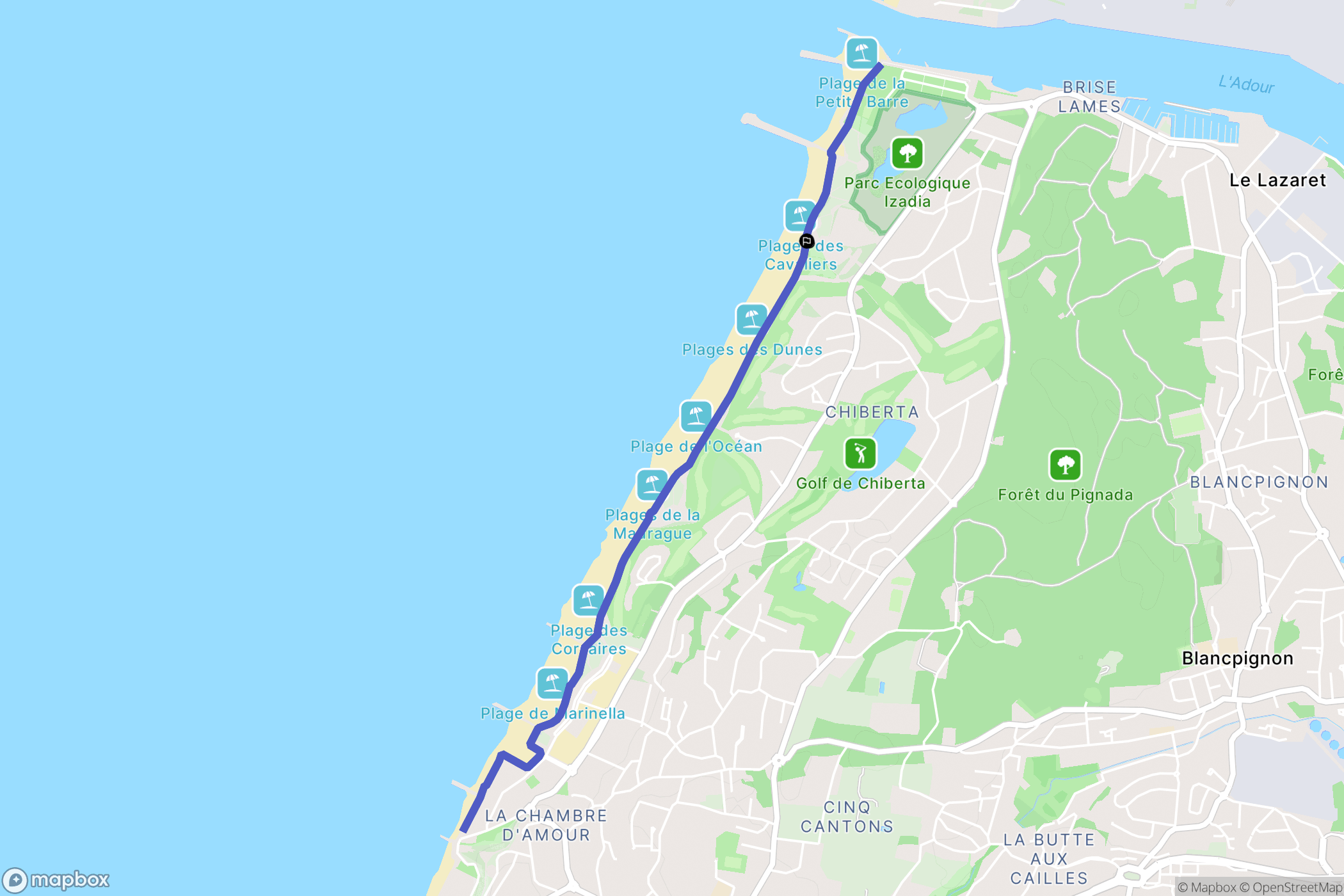 Anglet : carte du parcours de randonnée - France