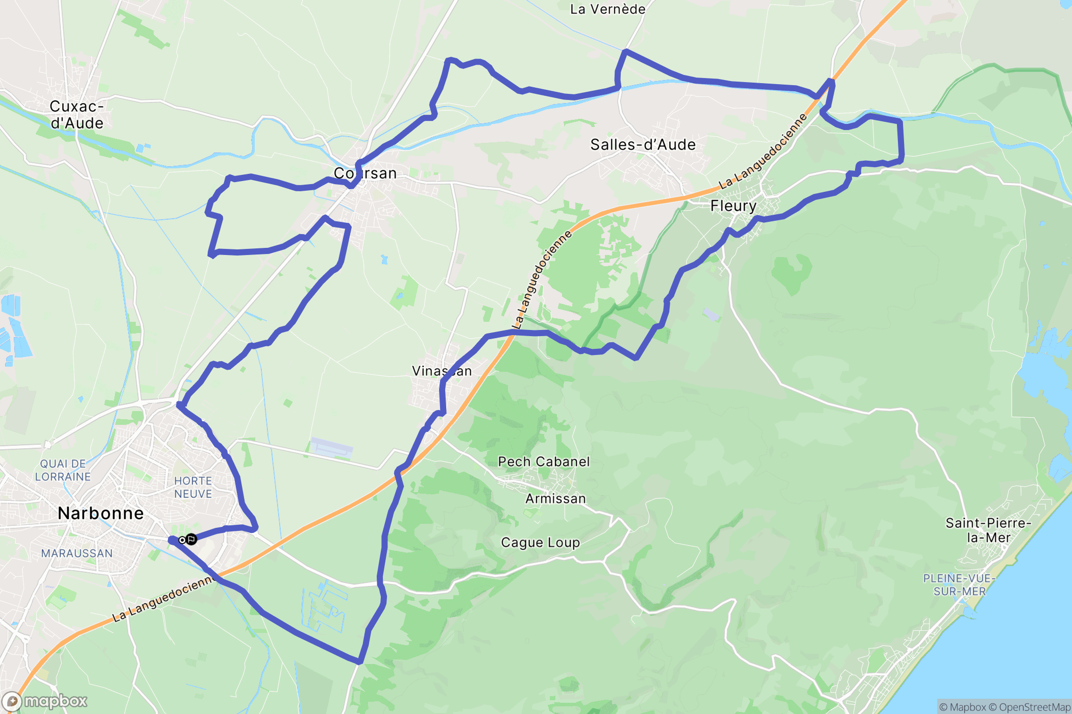 Narbonne : carte du parcours de randonnée - France