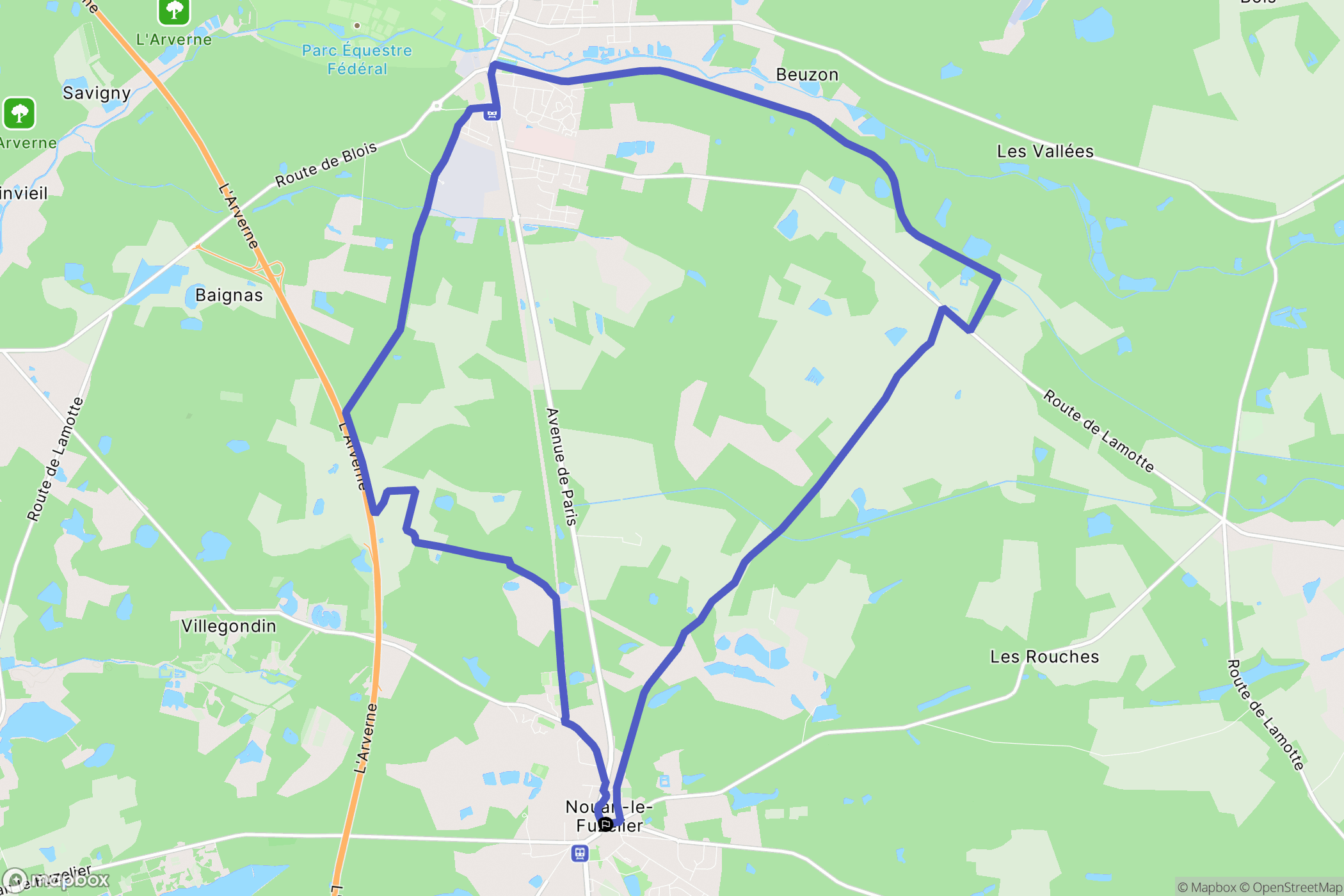Nouan-le-Fuzelier : carte du parcours de randonnée - France