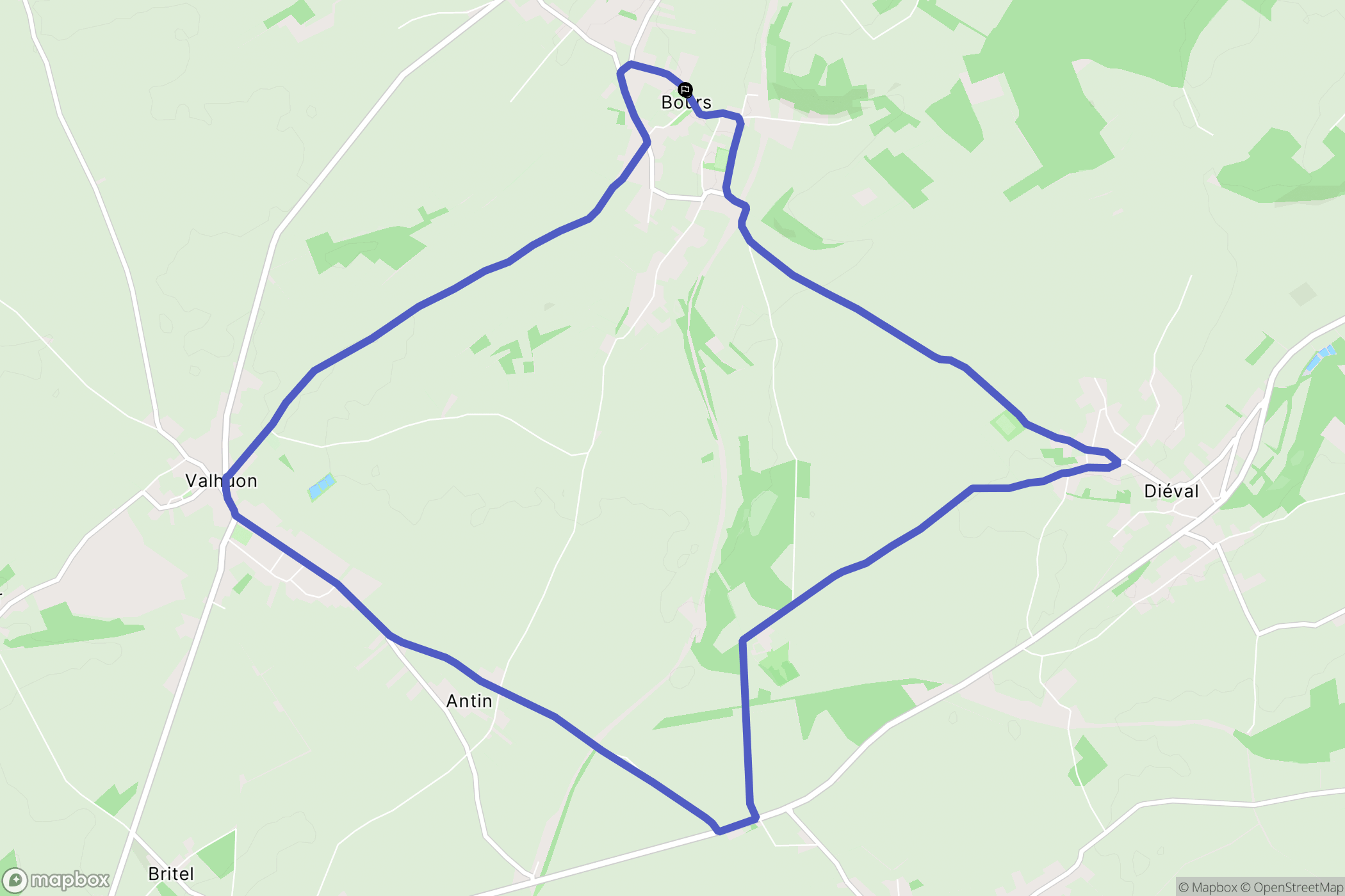 Bours : carte du parcours de randonnée - France