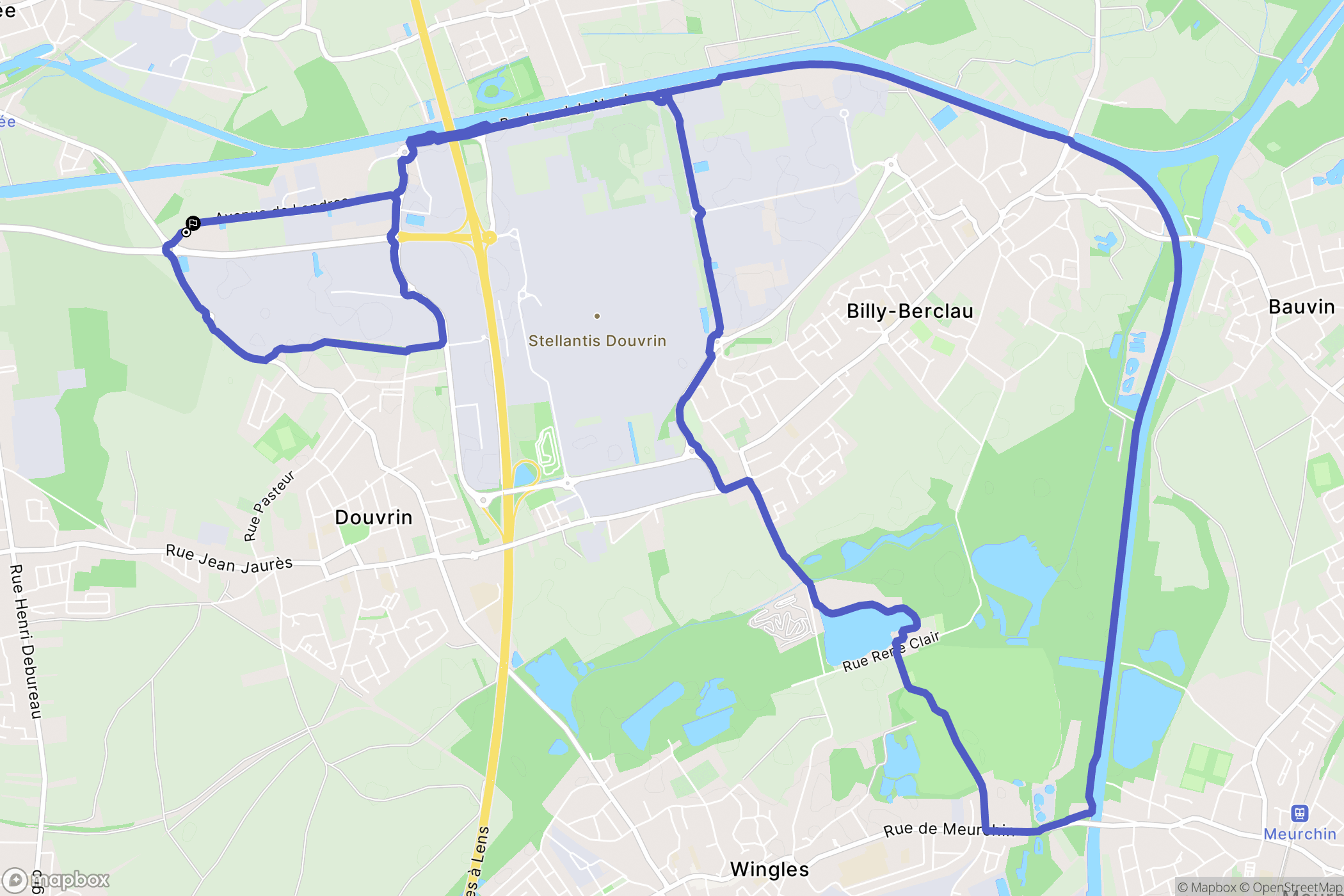 Douvrin : carte du parcours de randonnée - France