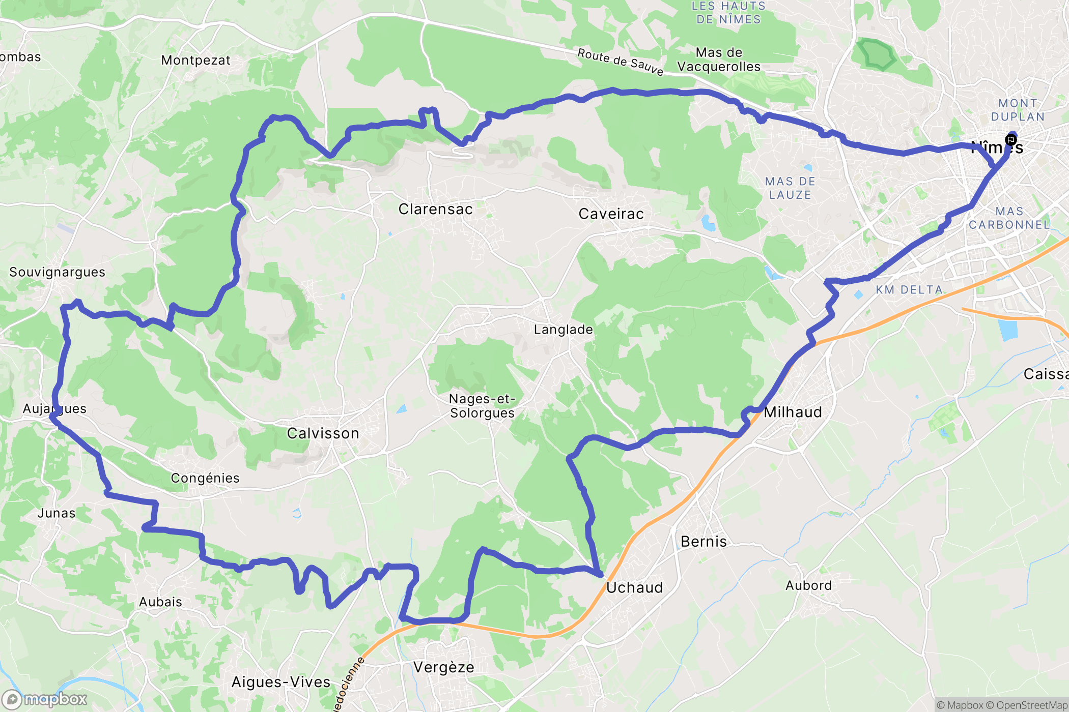 Nîmes : carte du parcours de randonnée - France