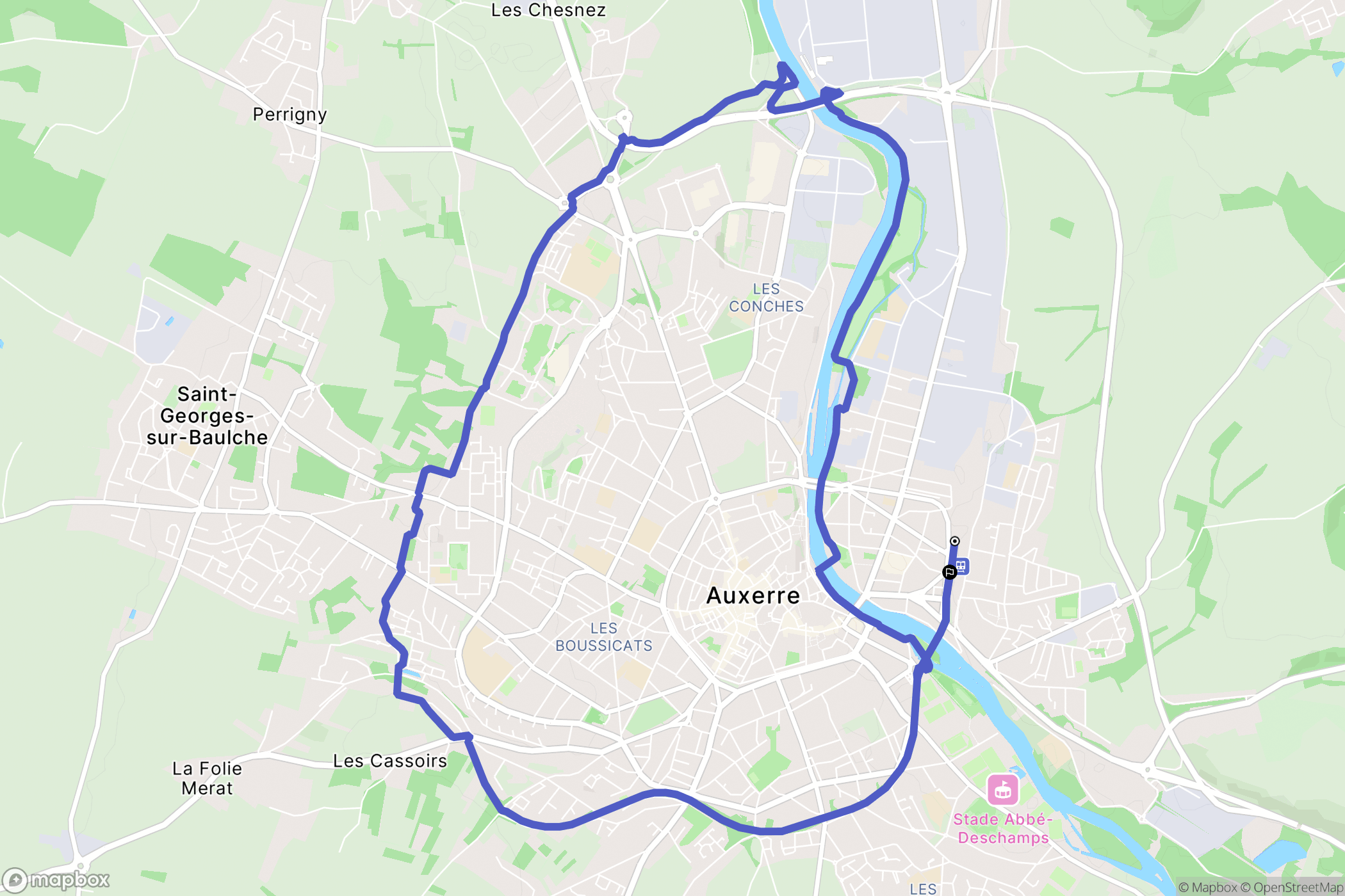 Auxerre : carte du parcours de randonnée - France