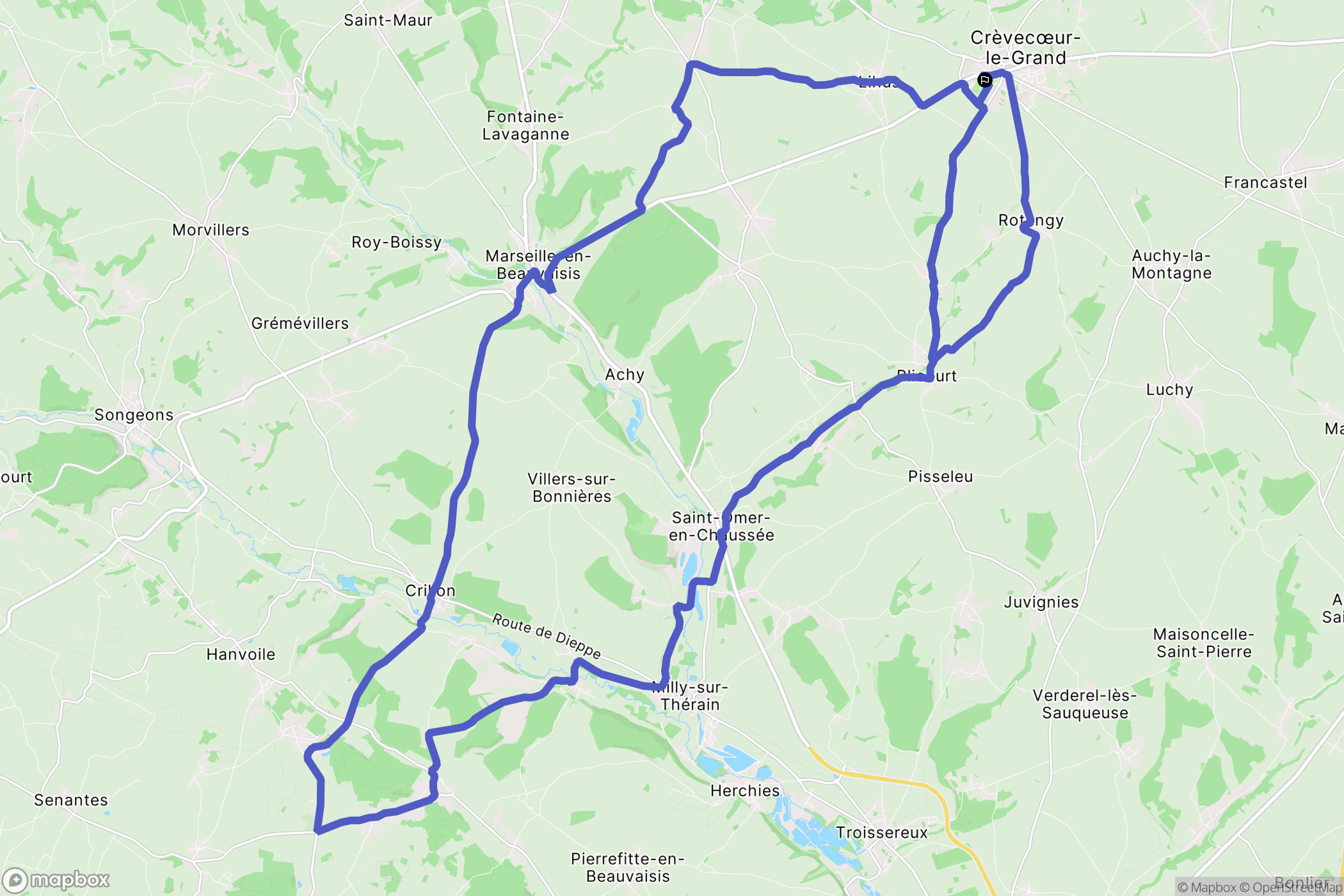 Crèvecœur-le-Grand : carte du parcours de randonnée - France