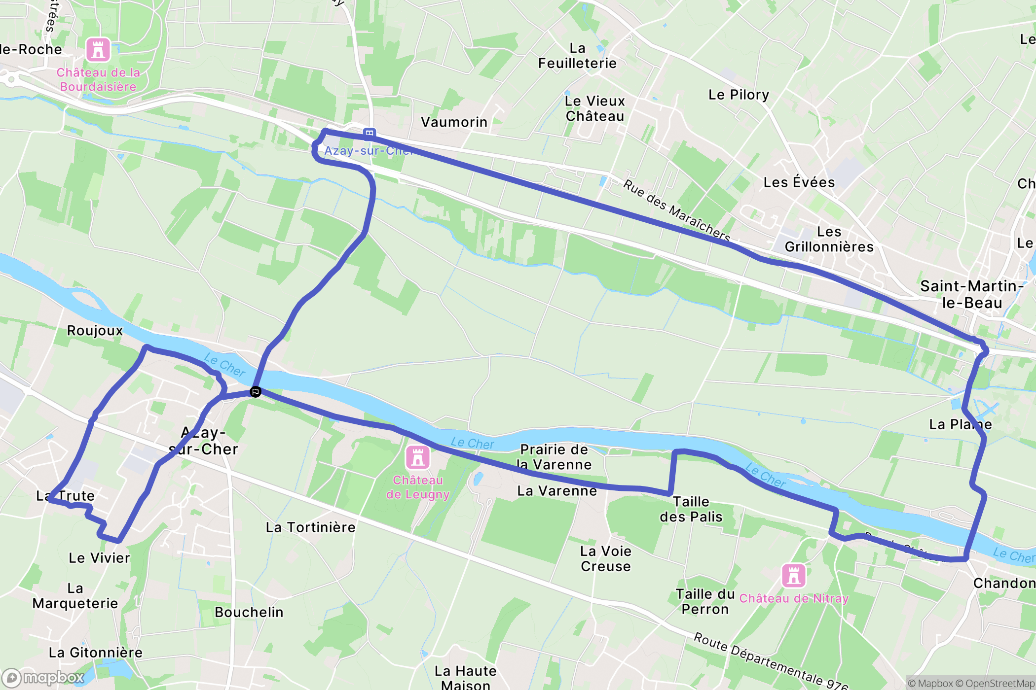Azay-sur-Cher : carte du parcours de randonnée - France