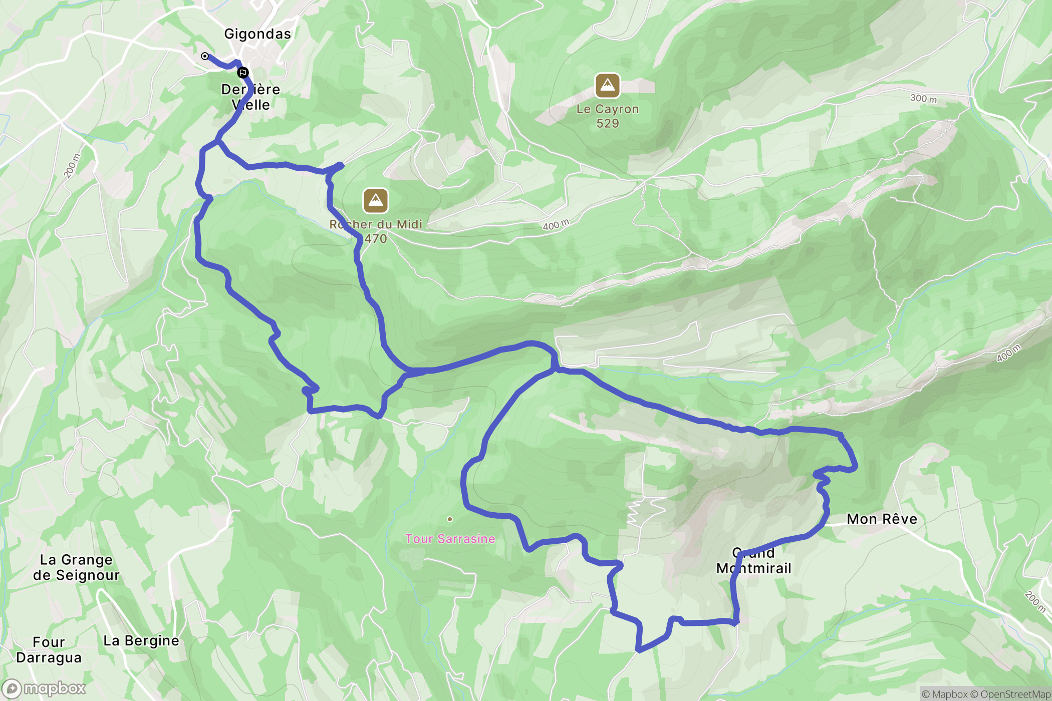 Gigondas : carte du parcours de randonnée - France