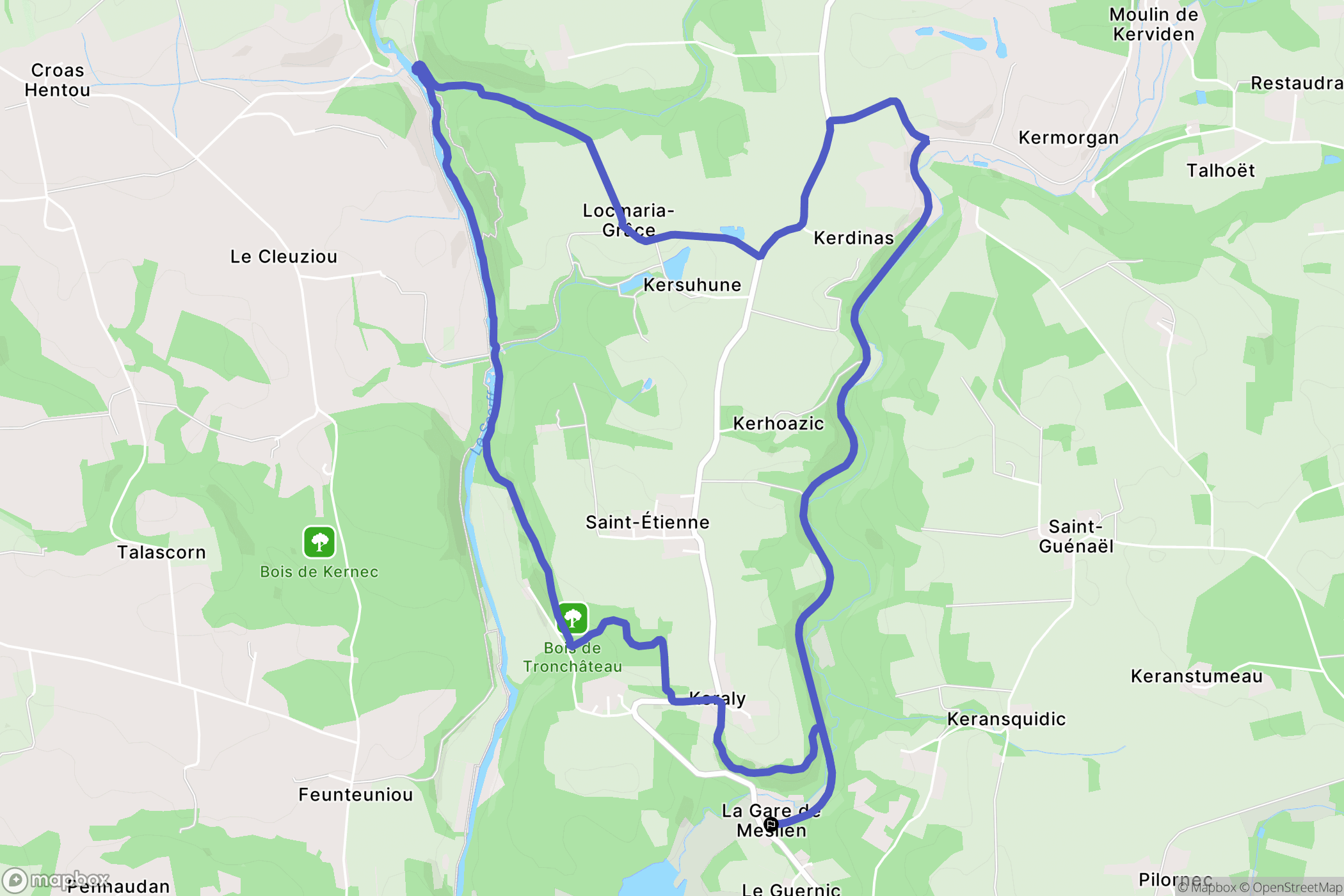 Cléguer : carte du parcours de randonnée - France