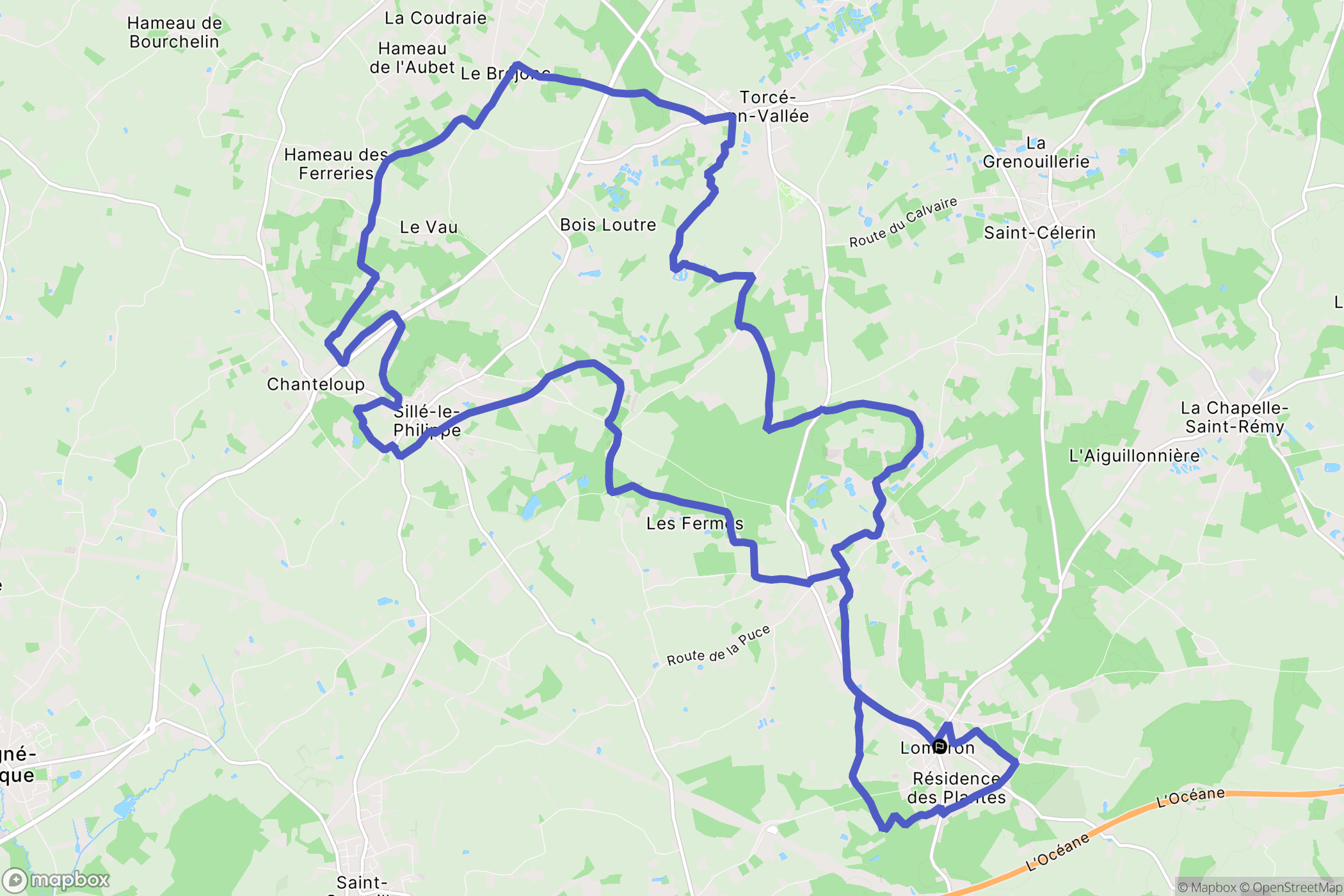 Lombron : carte du parcours de randonnée - France