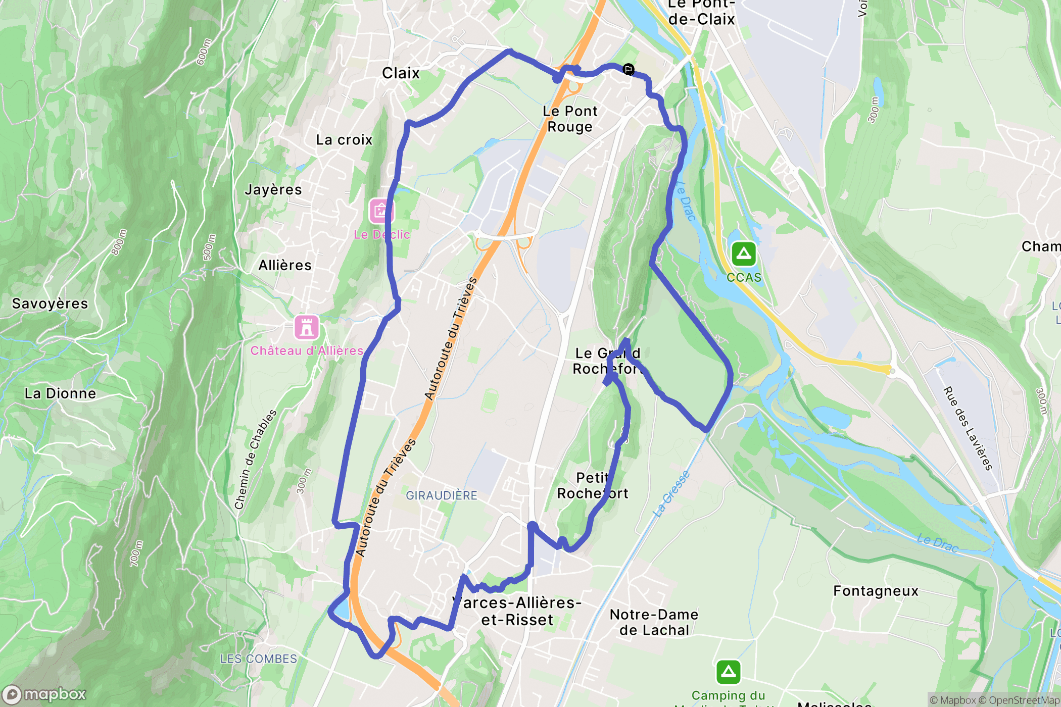 Claix : carte du parcours de randonnée - France