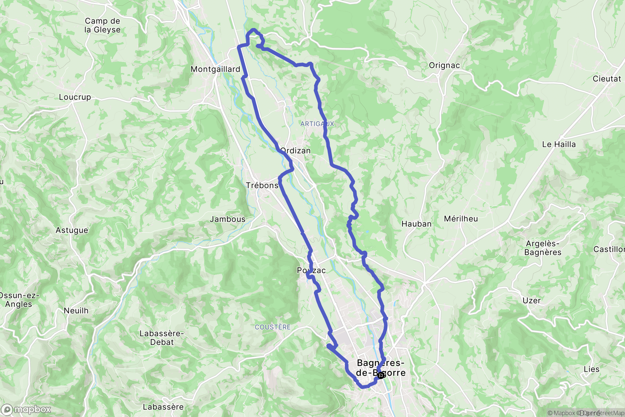 Bagnères-de-Bigorre : carte du parcours de randonnée - France