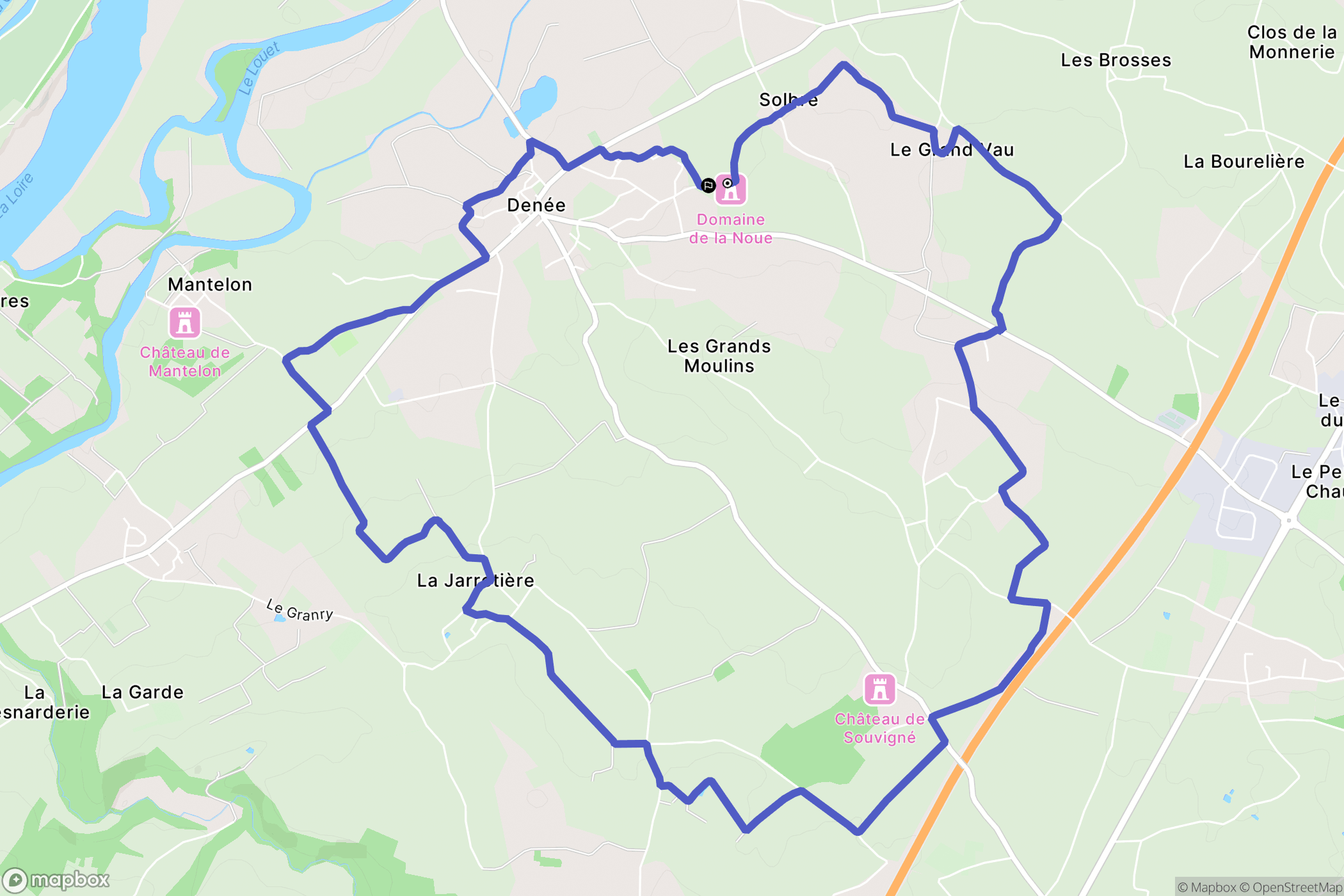 Denée : carte du parcours de randonnée - France