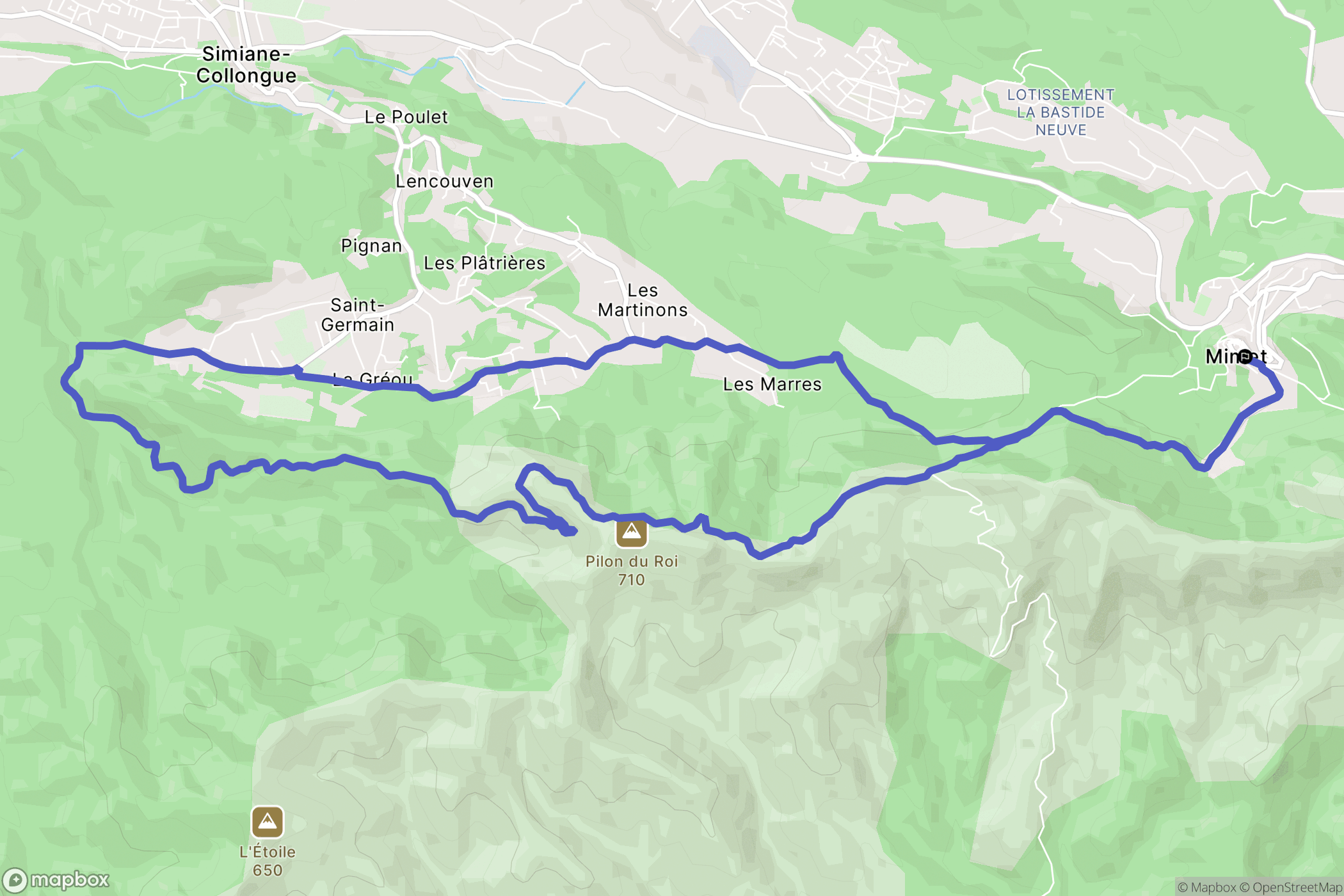 Mimet : carte du parcours de randonnée - France
