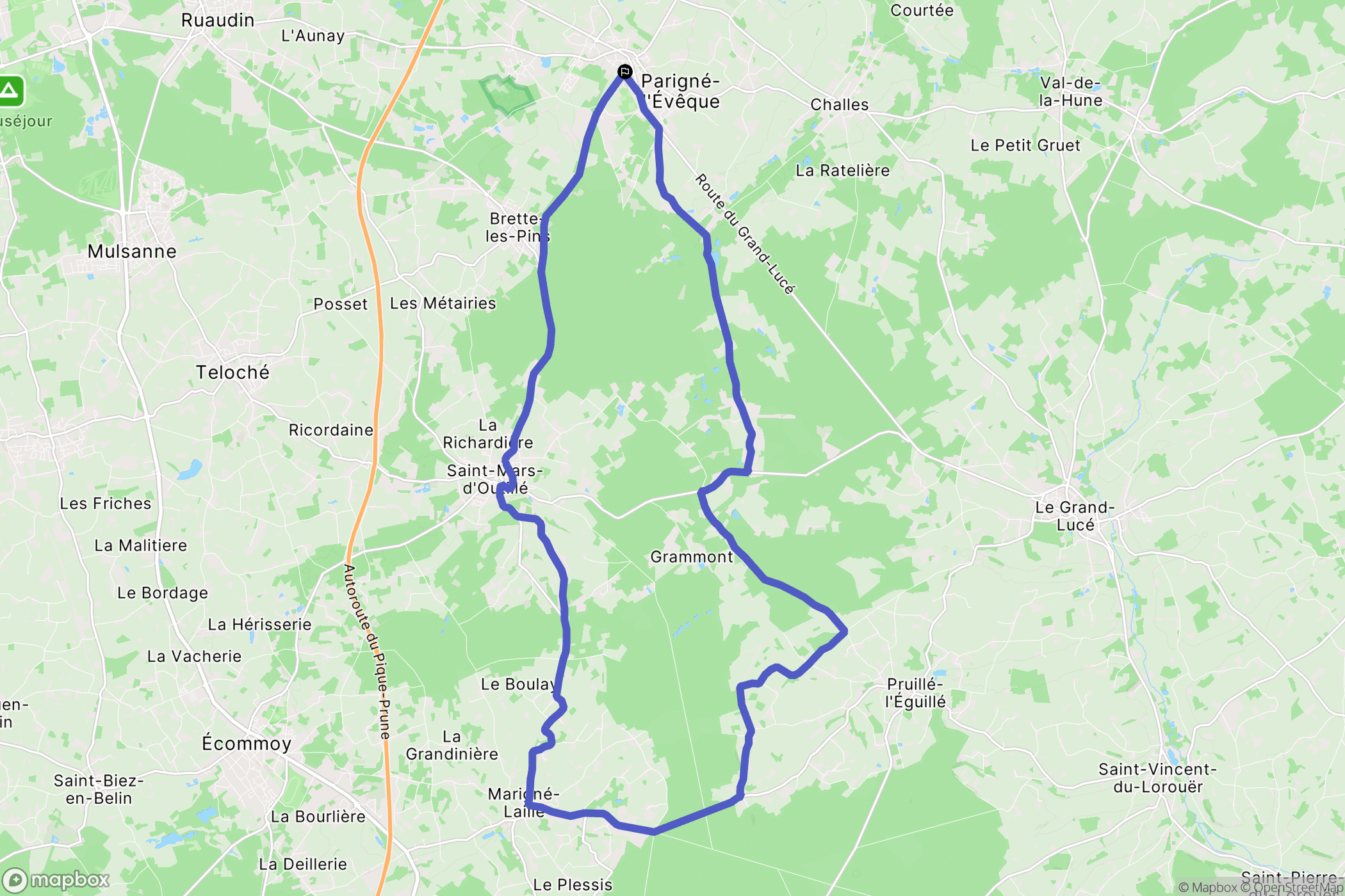 Parigné-l'Évêque : carte du parcours de randonnée - France