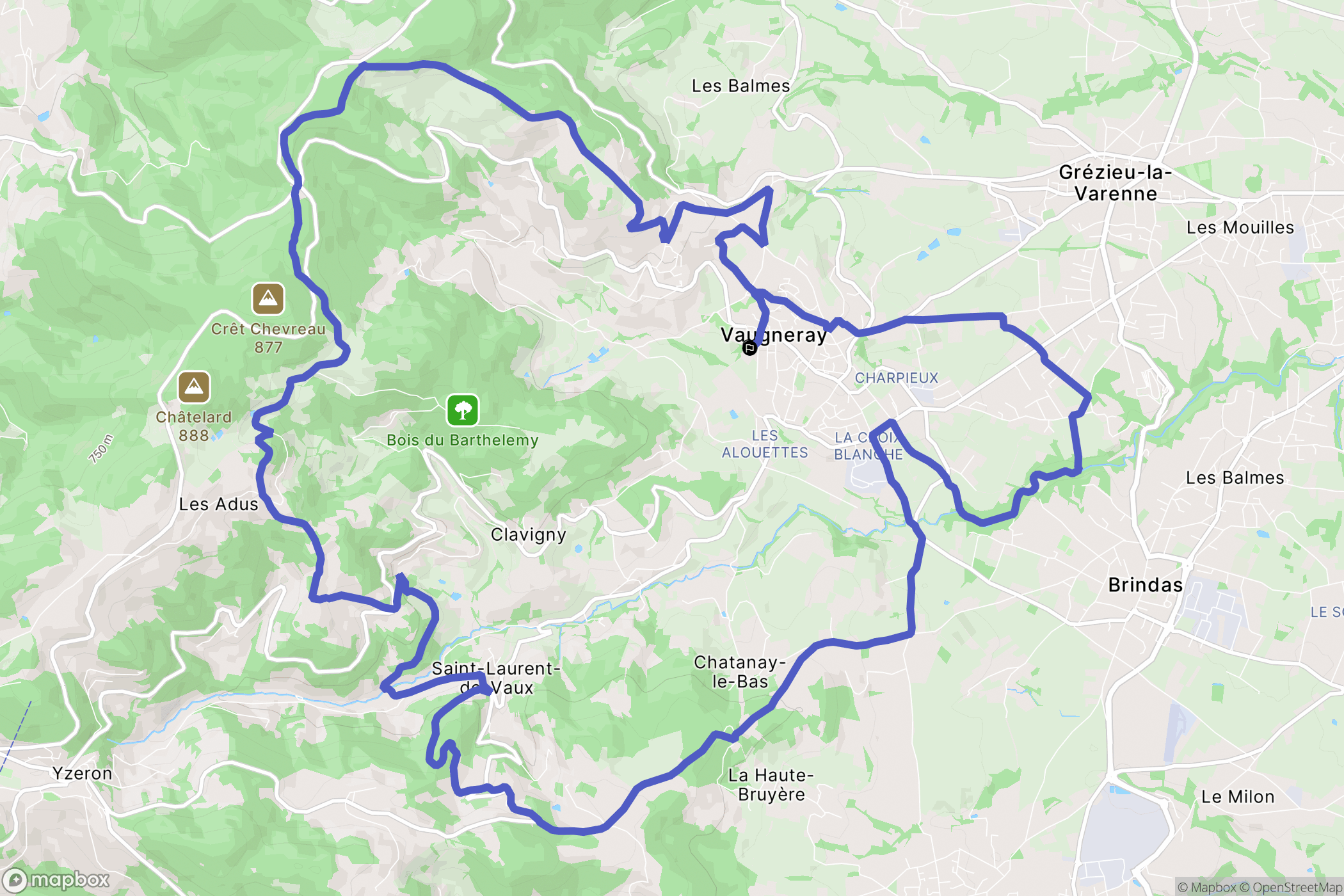 Vaugneray : carte du parcours de randonnée - France