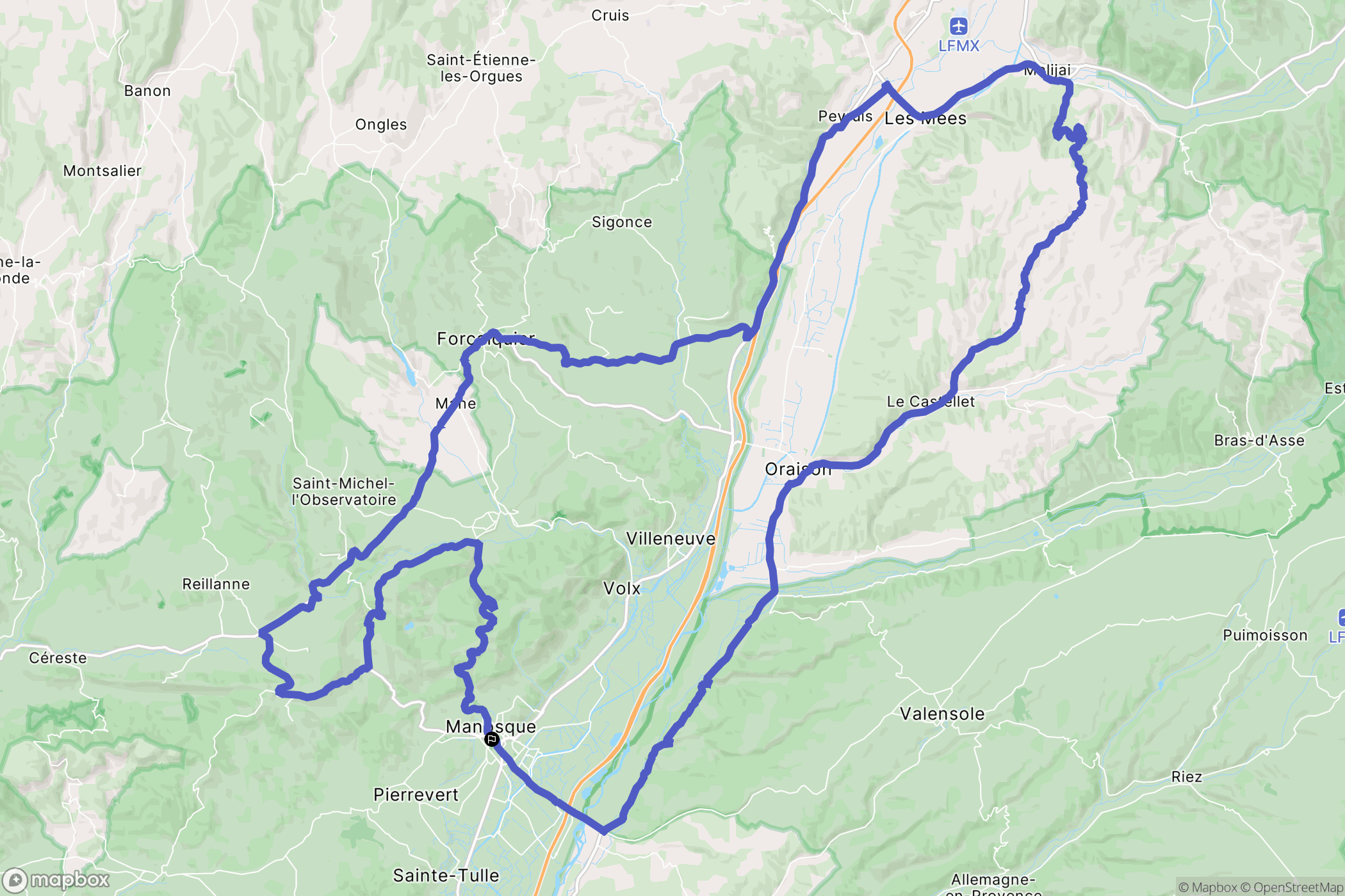 Manosque : carte du parcours de randonnée - France
