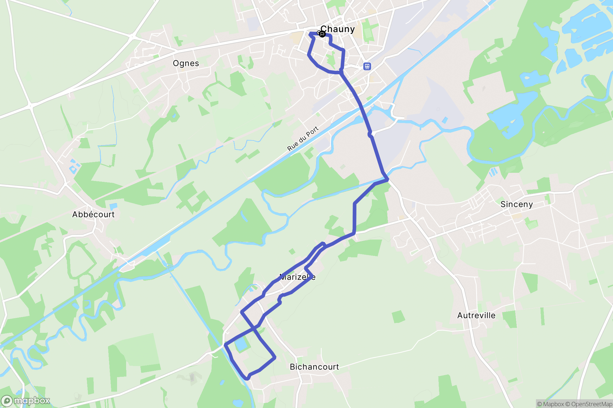 Chauny : carte du parcours de randonnée - France