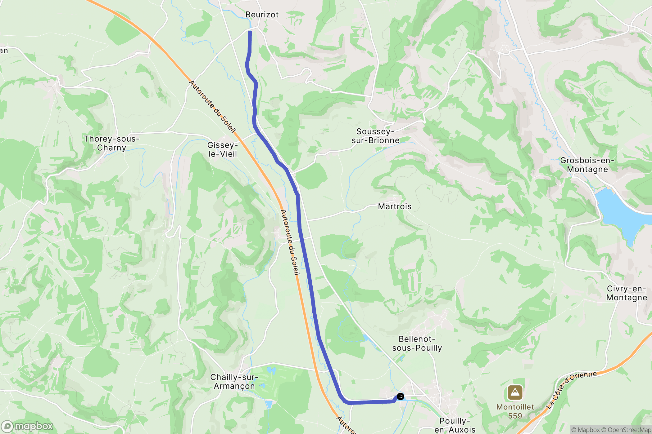 Pouilly-en-Auxois : carte du parcours de randonnée - France