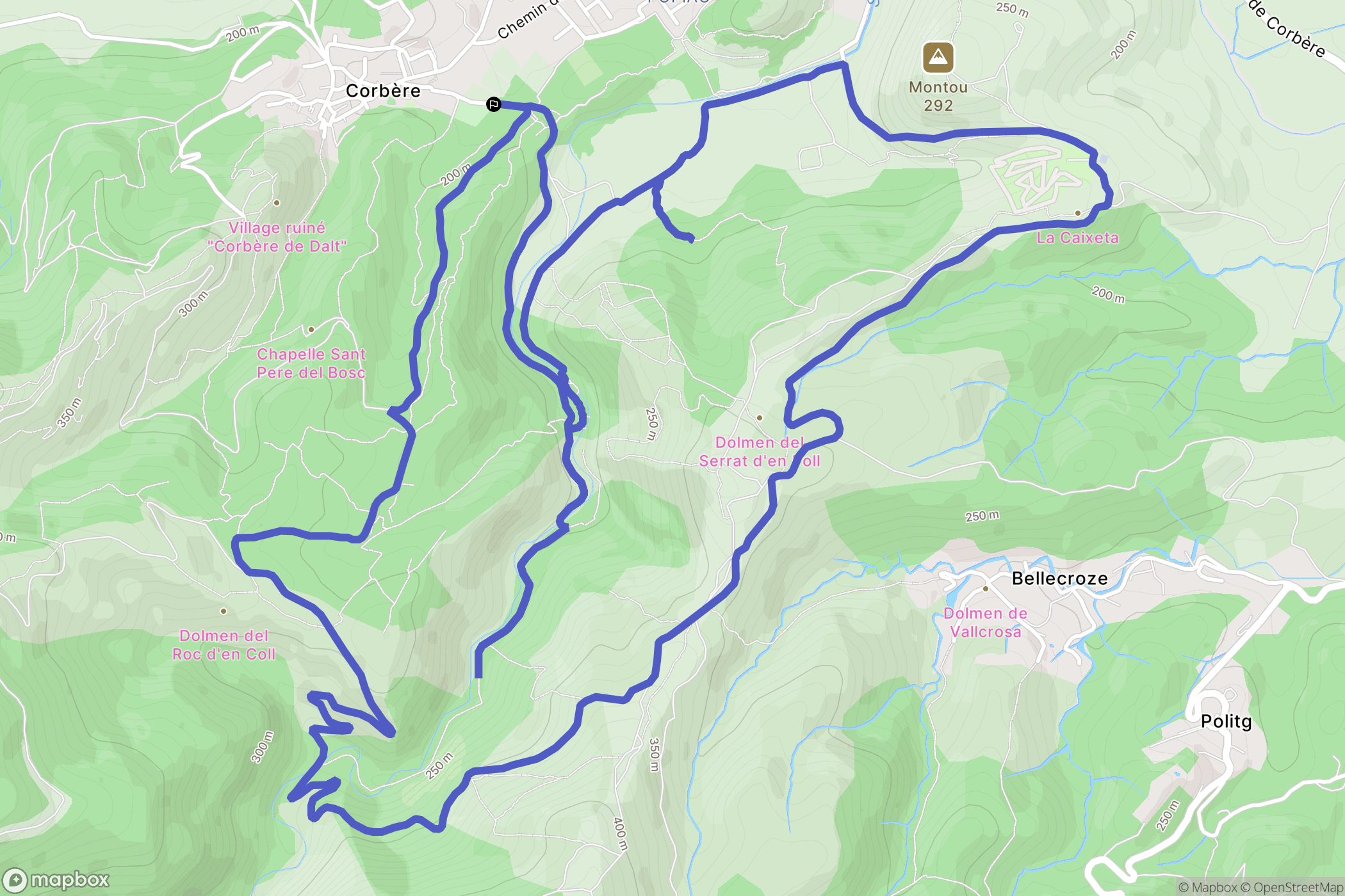 Corbère : carte du parcours de randonnée - France