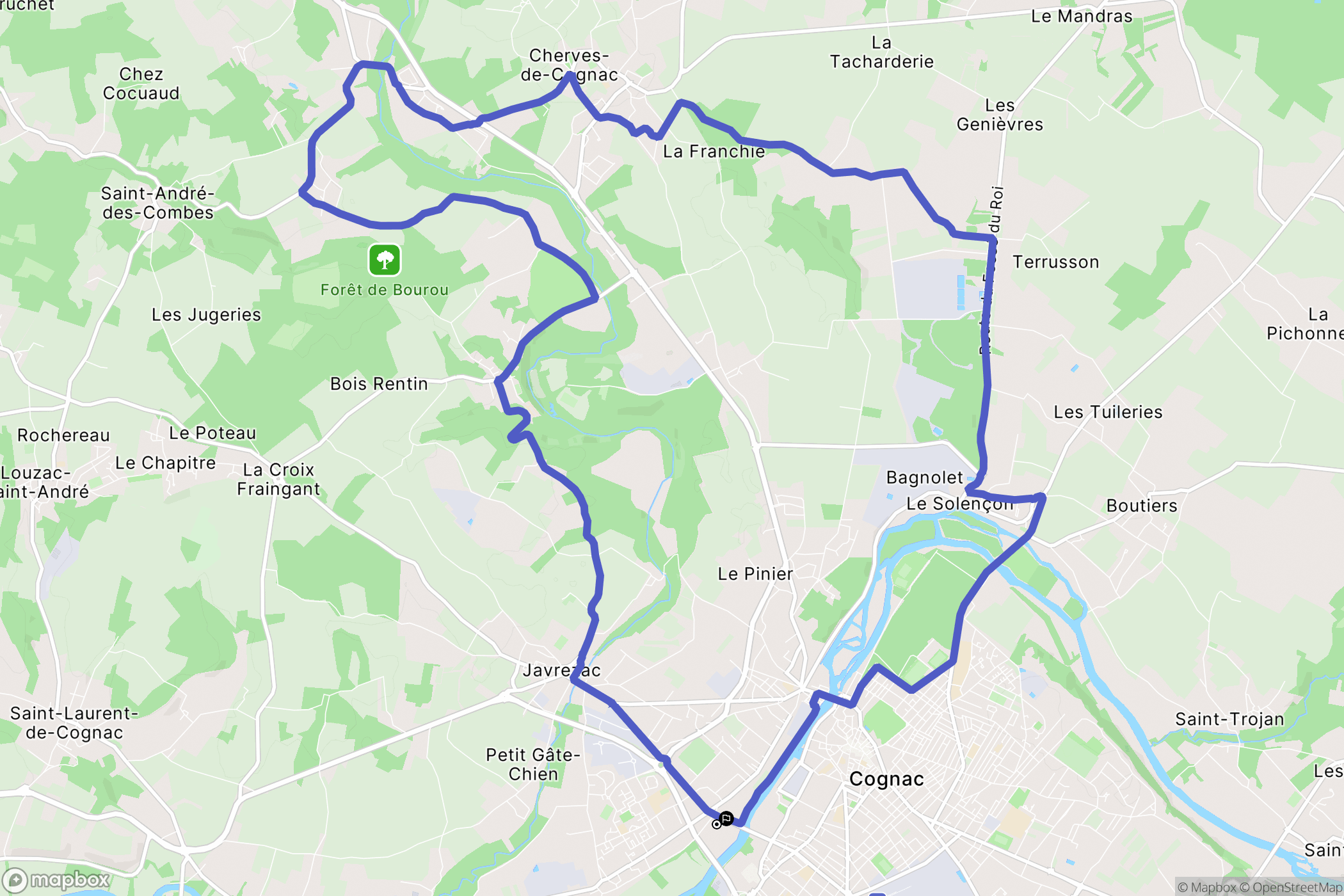 Cognac : carte du parcours de randonnée - France