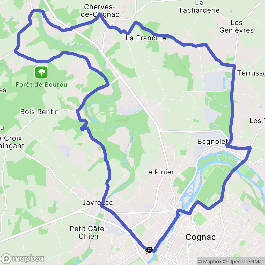 Cognac : carte du parcours de randonnée - France