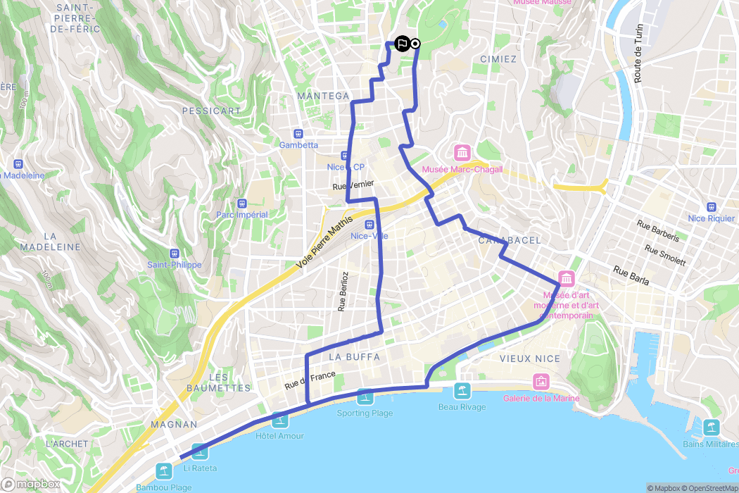 Nice : carte du parcours de randonnée - France