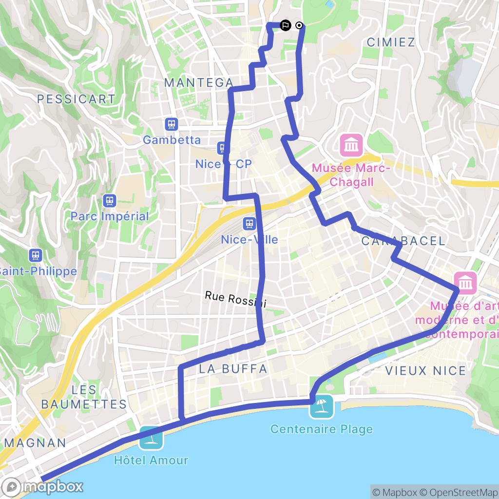 Nice : carte du parcours de randonnée - France