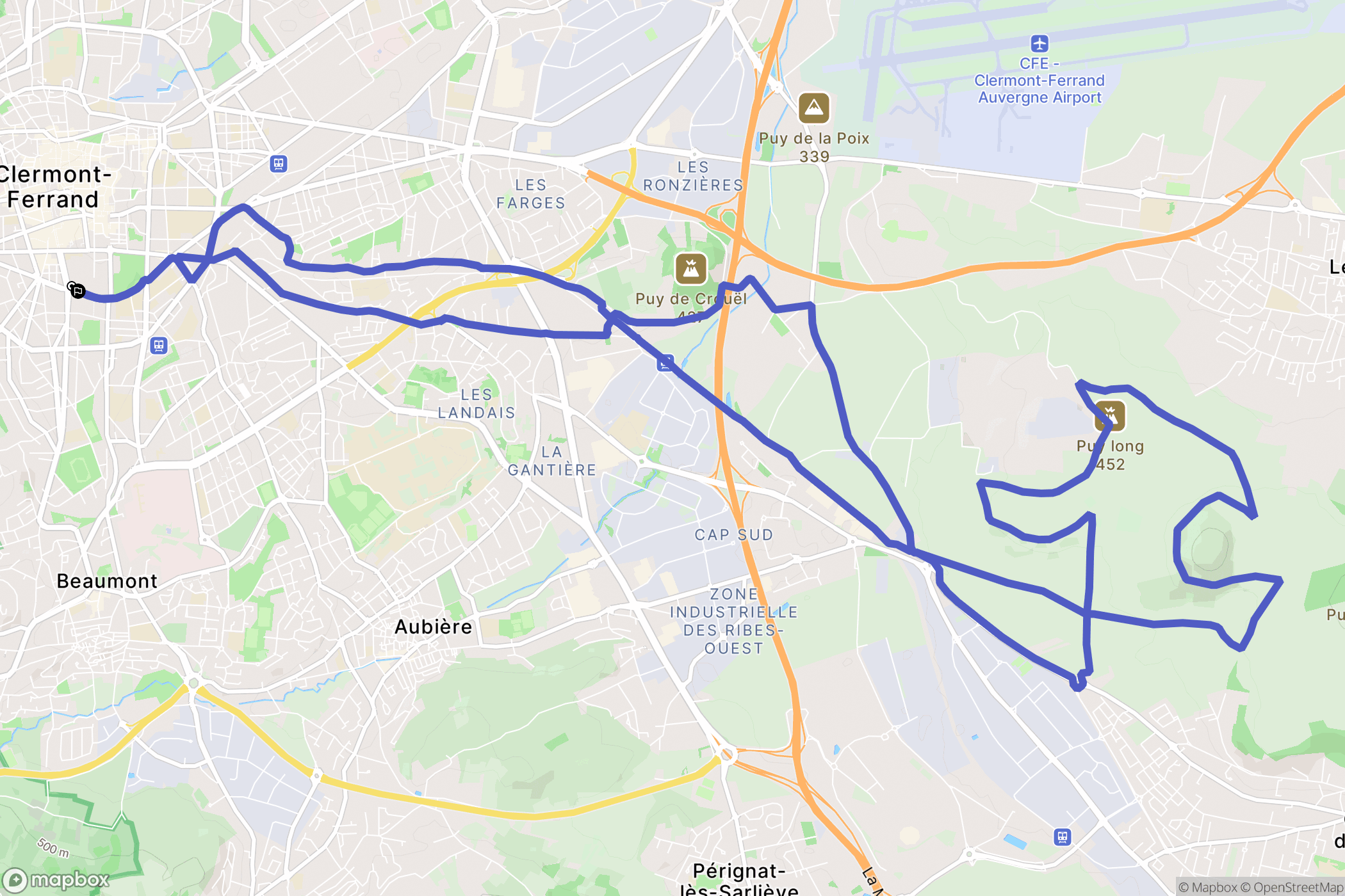 Clermont-Ferrand : carte du parcours de randonnée - France