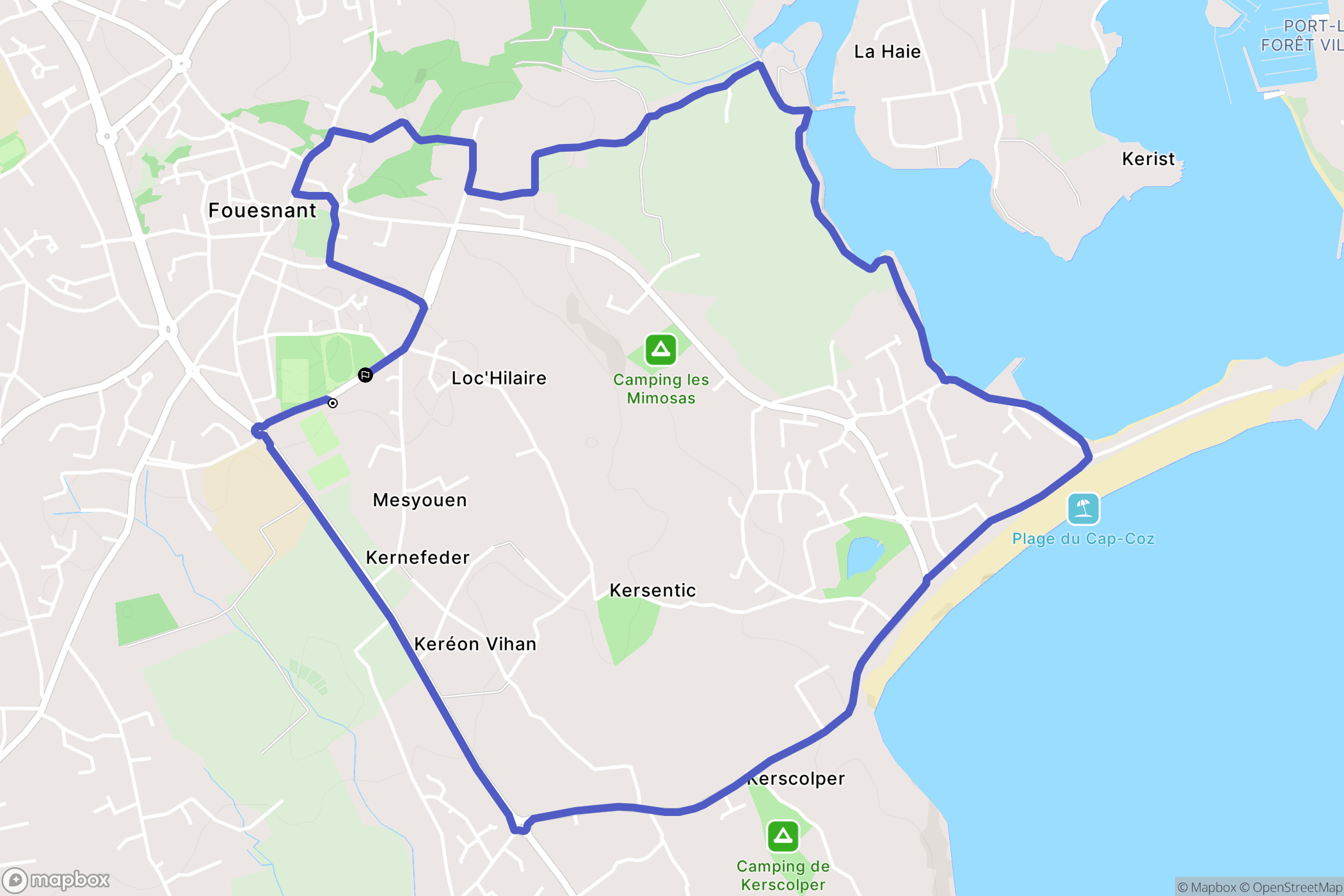 Fouesnant : carte du parcours de randonnée - France
